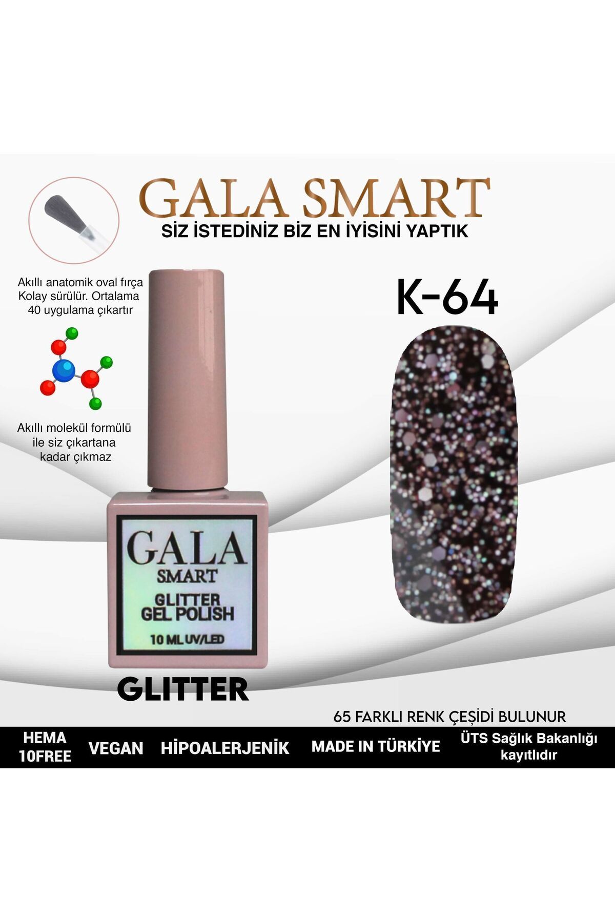 gala smart Glitter Kalıcı Oje 10ml K-64