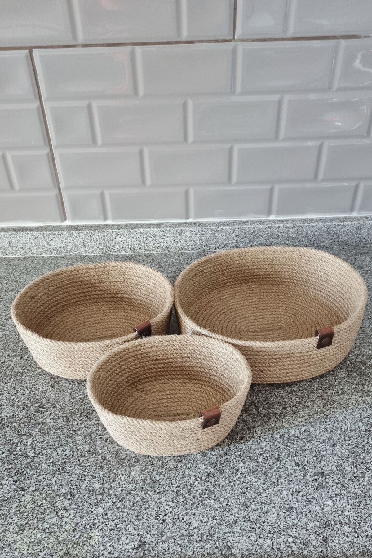 MKY-3-Piece Jute Wicker Basket - Oval Organizer, Kitchen and Bathroom Organizer 5