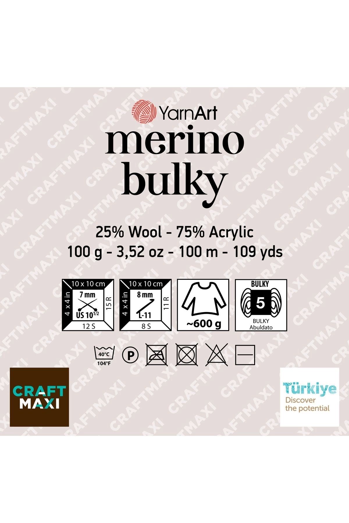 Yarnart-Merino Bulky - خيط محبوك يدويًا باللون الأخضر الداكن-338 2