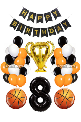 parti pera Basketbol Doğum Günü Balon Seti Kupa Folyo Balon Siyah Rakam Folyo...