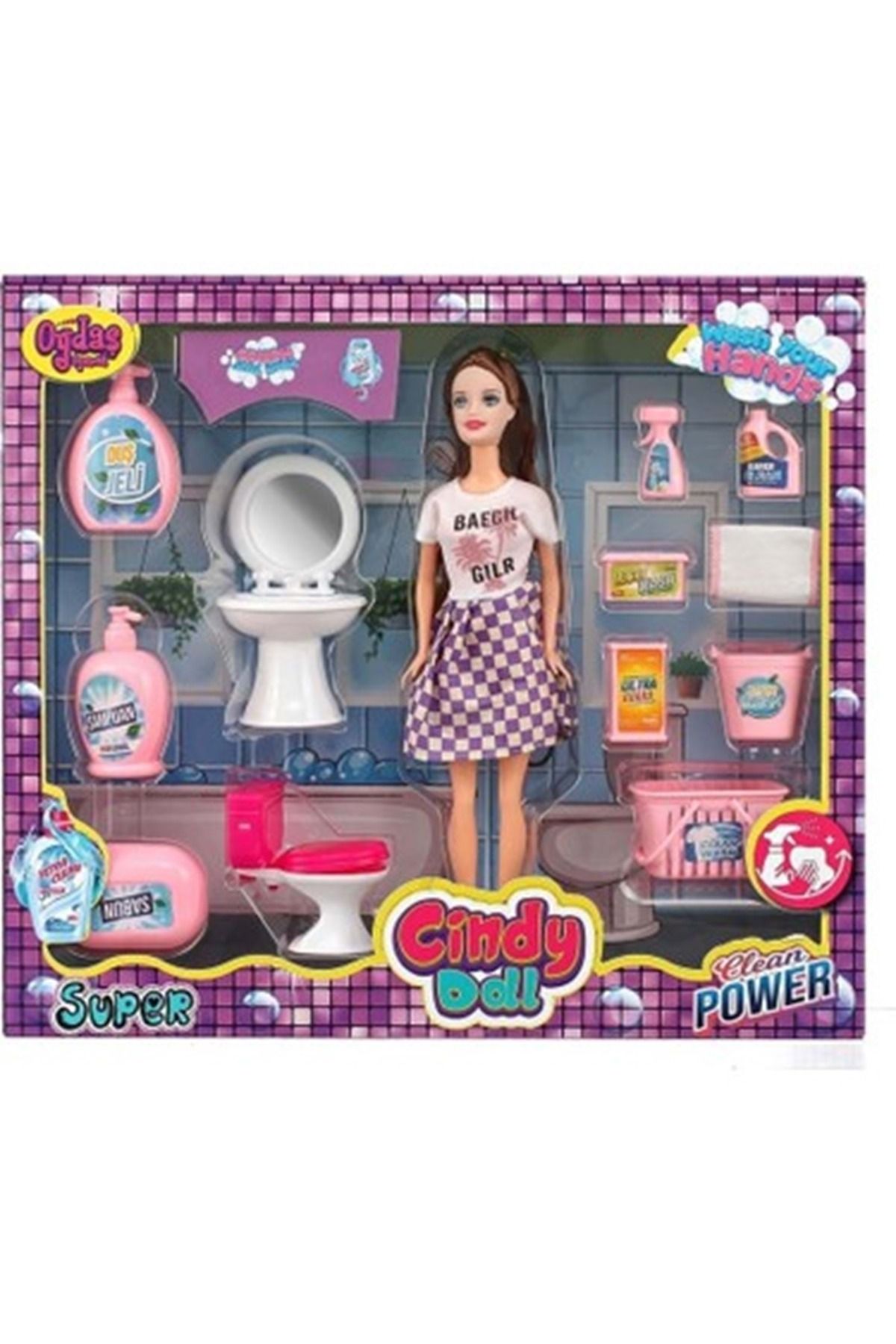 oydaş oyuncak KIZ OYUNCAK CİNDY DOLL BEBEKLİ LAVABO VE TEMİZLİK SETİ 24523