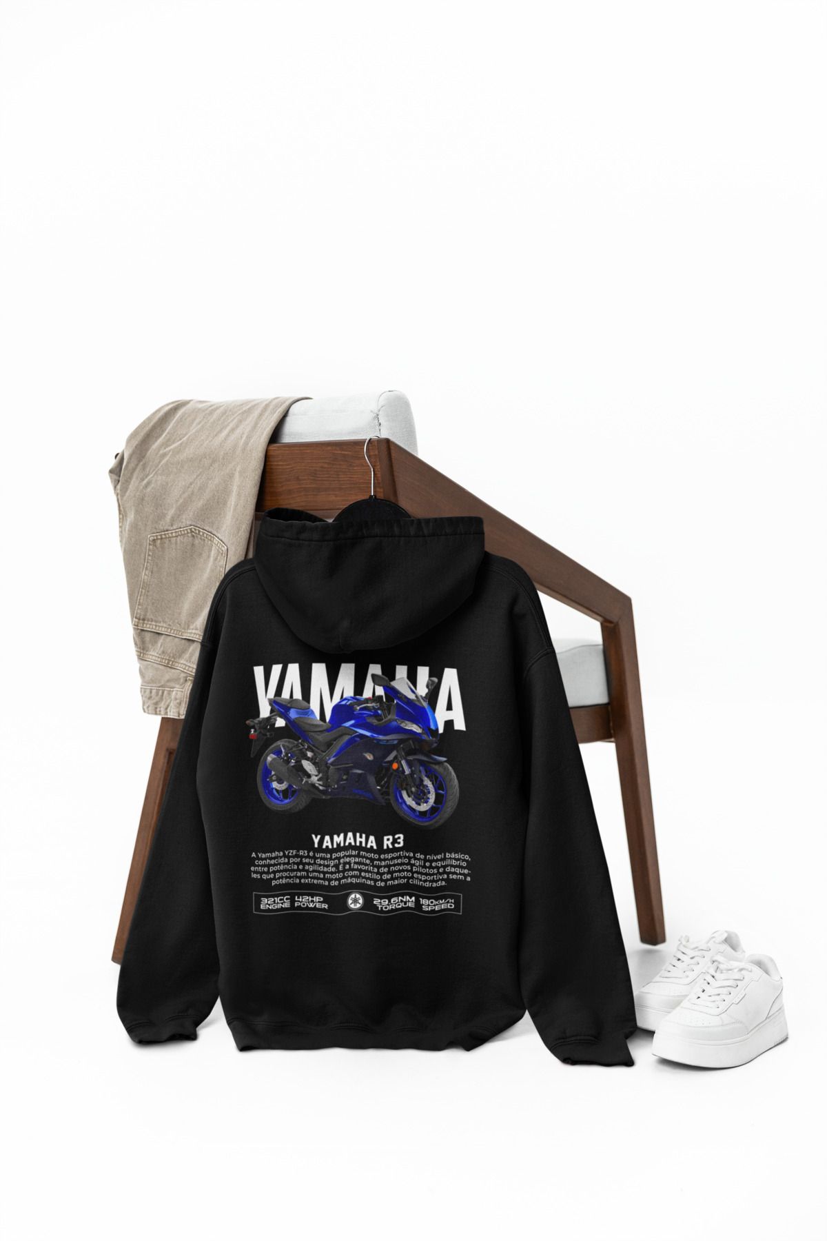 SVART WEAR YAMAHA R3 Baskılı Oversize Premium Siyah Hoodie Sweatshirt