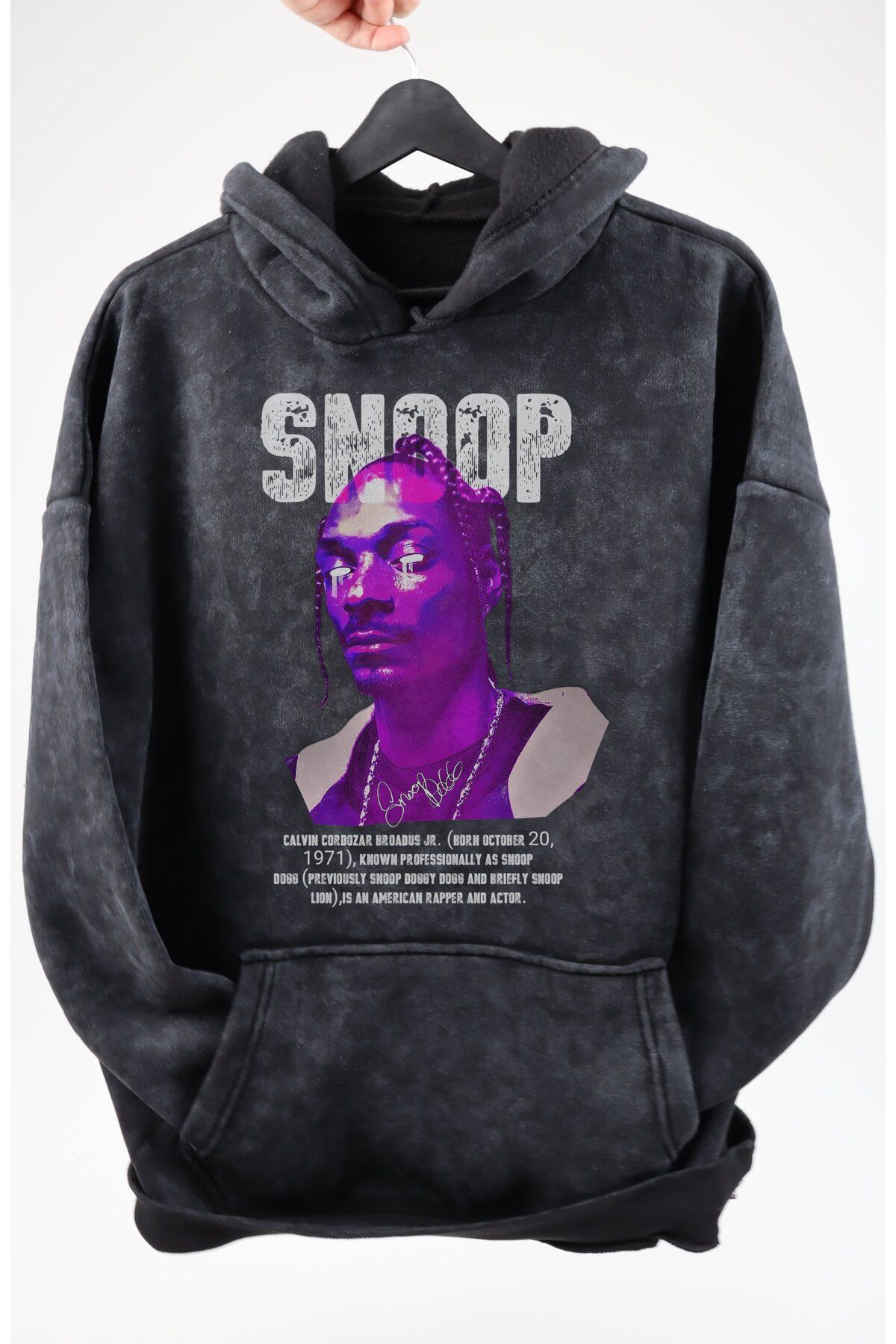 Fuddy Moda Oversize Snoop Dogg Baskılı Kapüşonlu Yıkamalı Sweatshirt, Unisex Rapper Temalı Vintage Hoodie