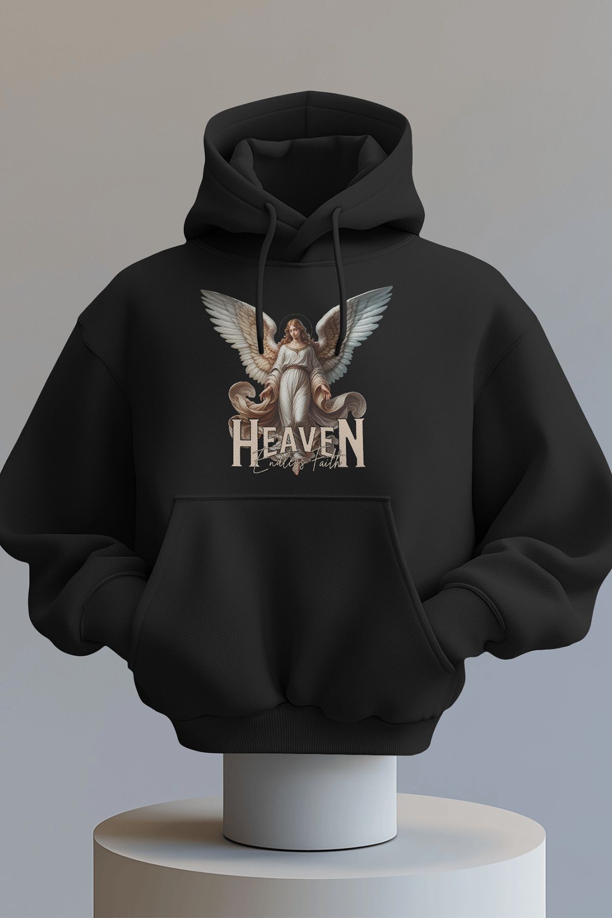 ArtWearDesign Heaven Baskılı Oversize Unisex Kapüşonlu Siyah Sweatshirt Hoodie