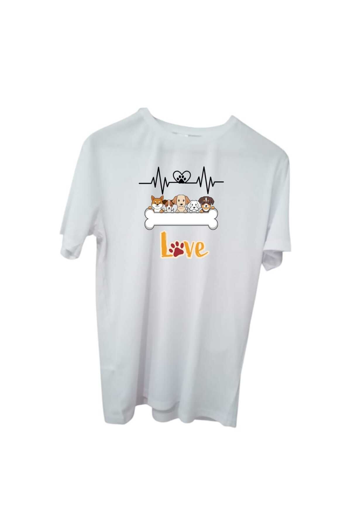 Store Love Dog Görselli Kişiye Özel Tasarım Unisex T-Shirt