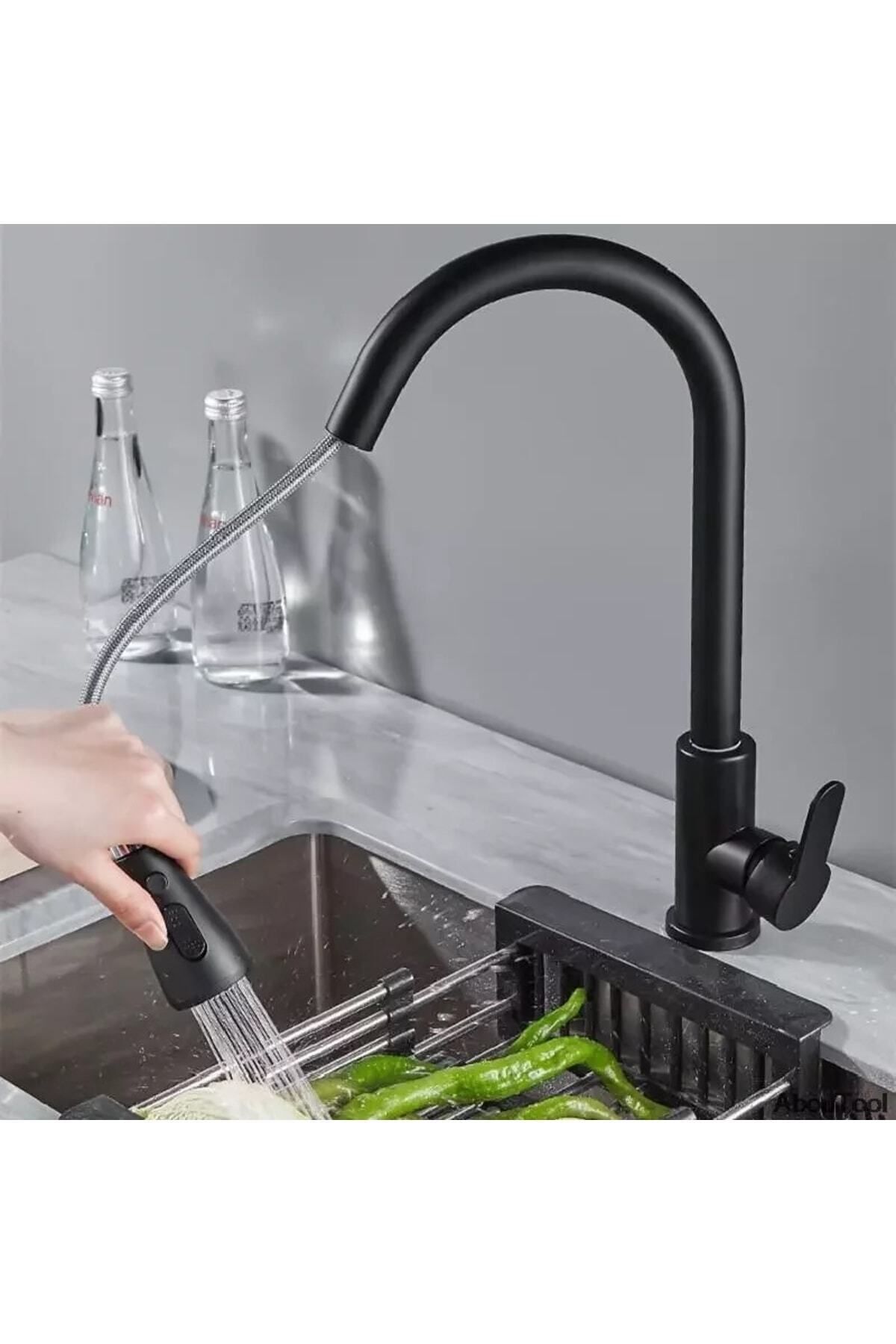 FLEKO Siyah Spiralli Mutfak Eviye Bataryası