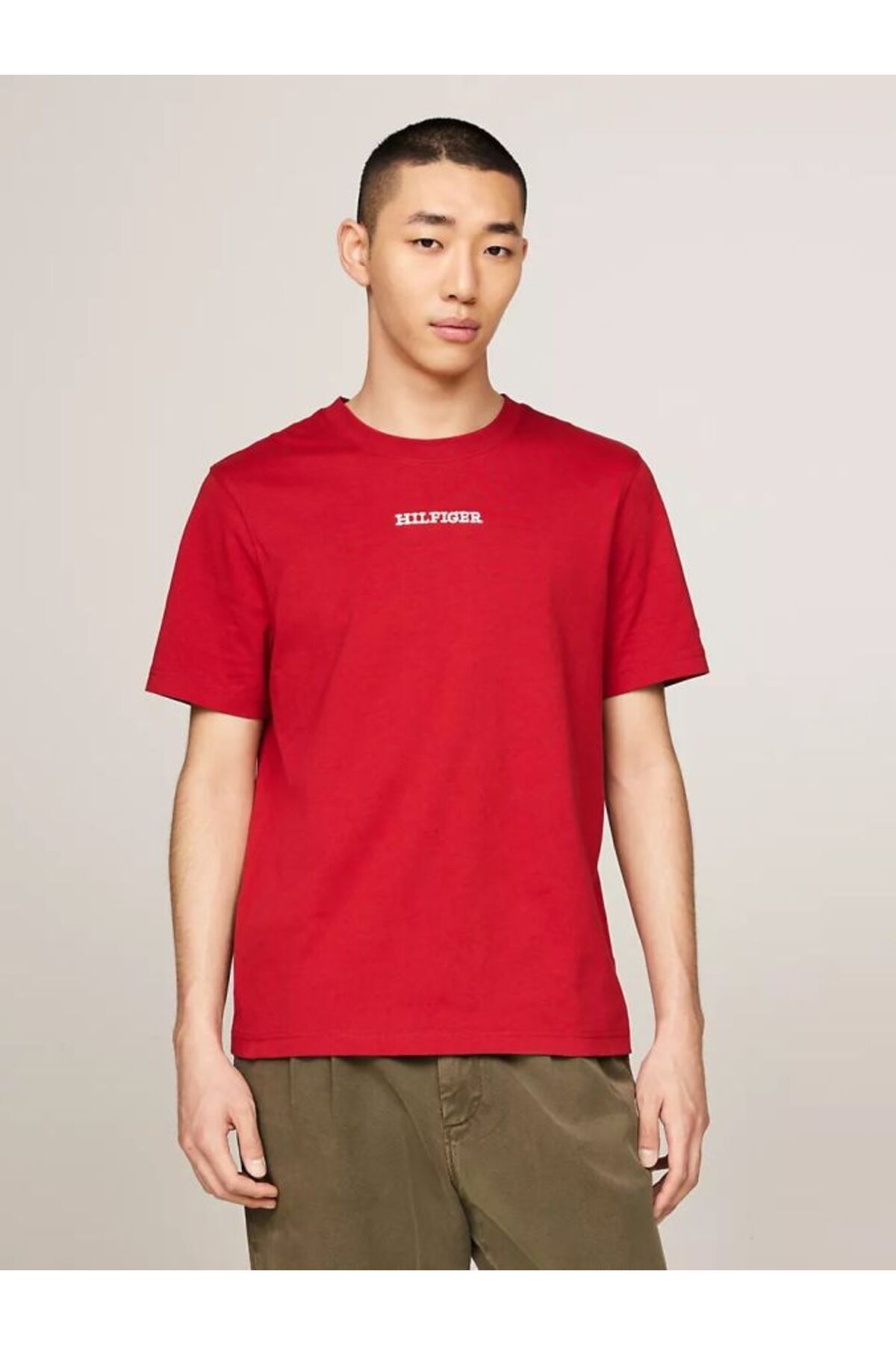 تی شرت قرمز مردانه پارچه بافندگی مدل آستین کوتاه مسطح MW0MW36210 XNN Tommy Hilfiger