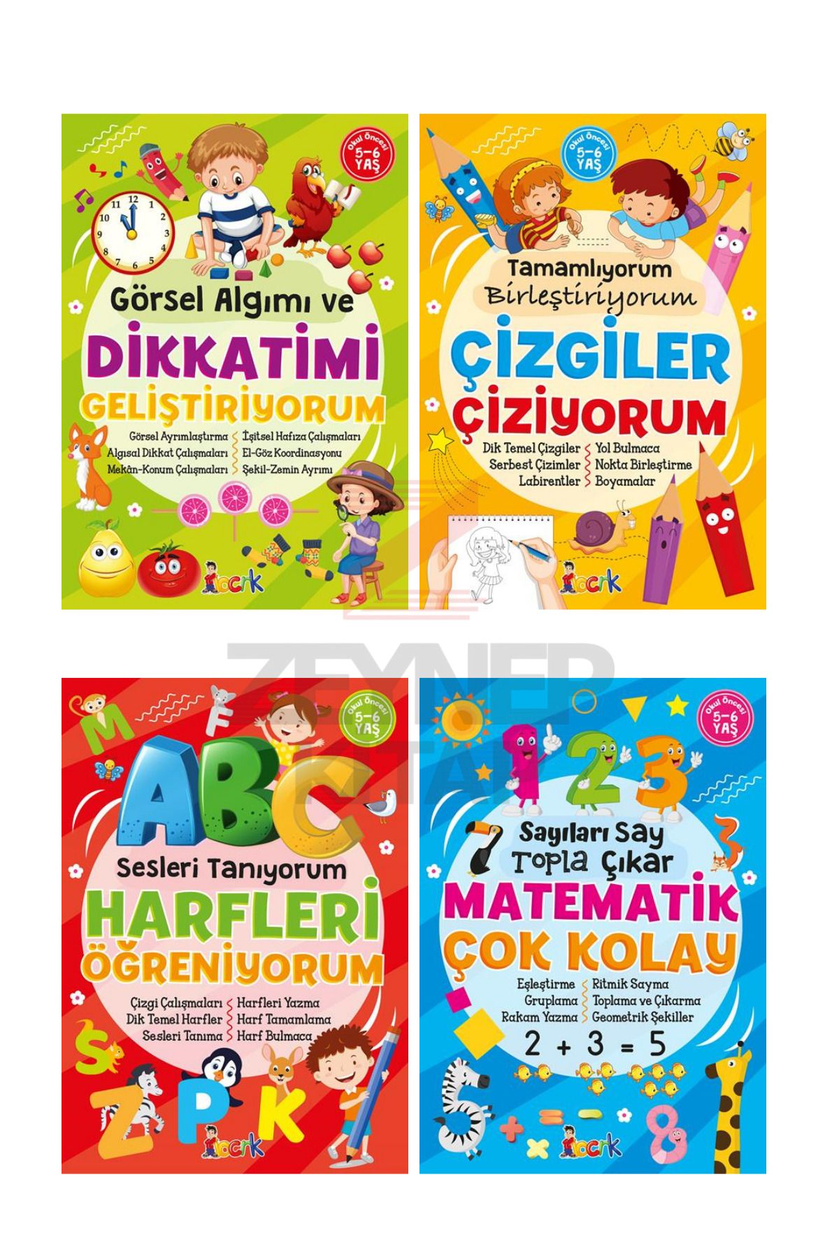 Bıcırık Çocuk 5-6 Yaş Okul Öncesi Evde Eğitim Seti (Harfler-Matematik-Çizgiler-Dikkat)