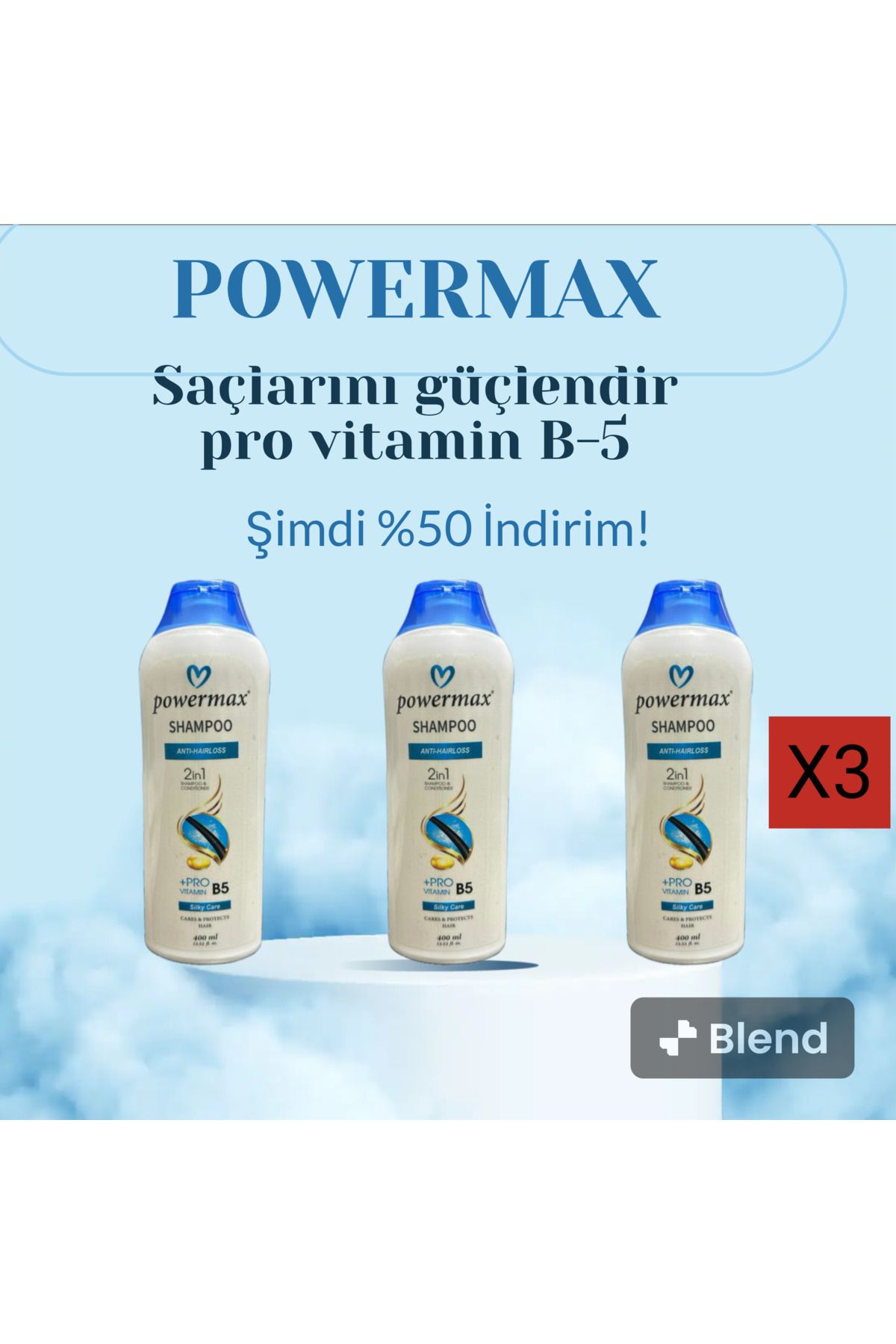 powermax Lubco Powermax Besleyici Onarıcı Formül +Pro Vitamin B-5 Saç şampuanı 400 ML X 3 ADET