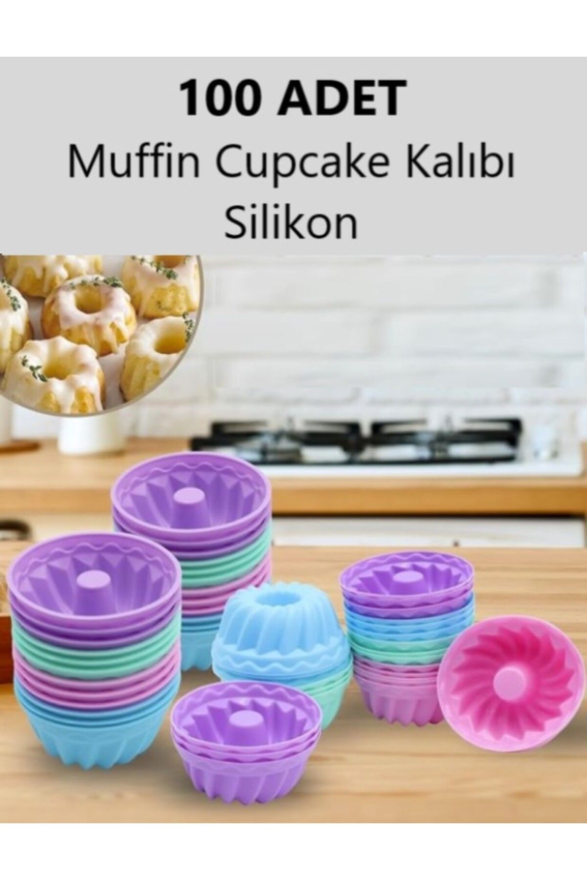 silcap silicone 100 ADET  Muffin, Mini Kek Kalıbı, Yanmaz, Yapışmaz,kolay Çıkar-Silikon, Karışık 4 Renk