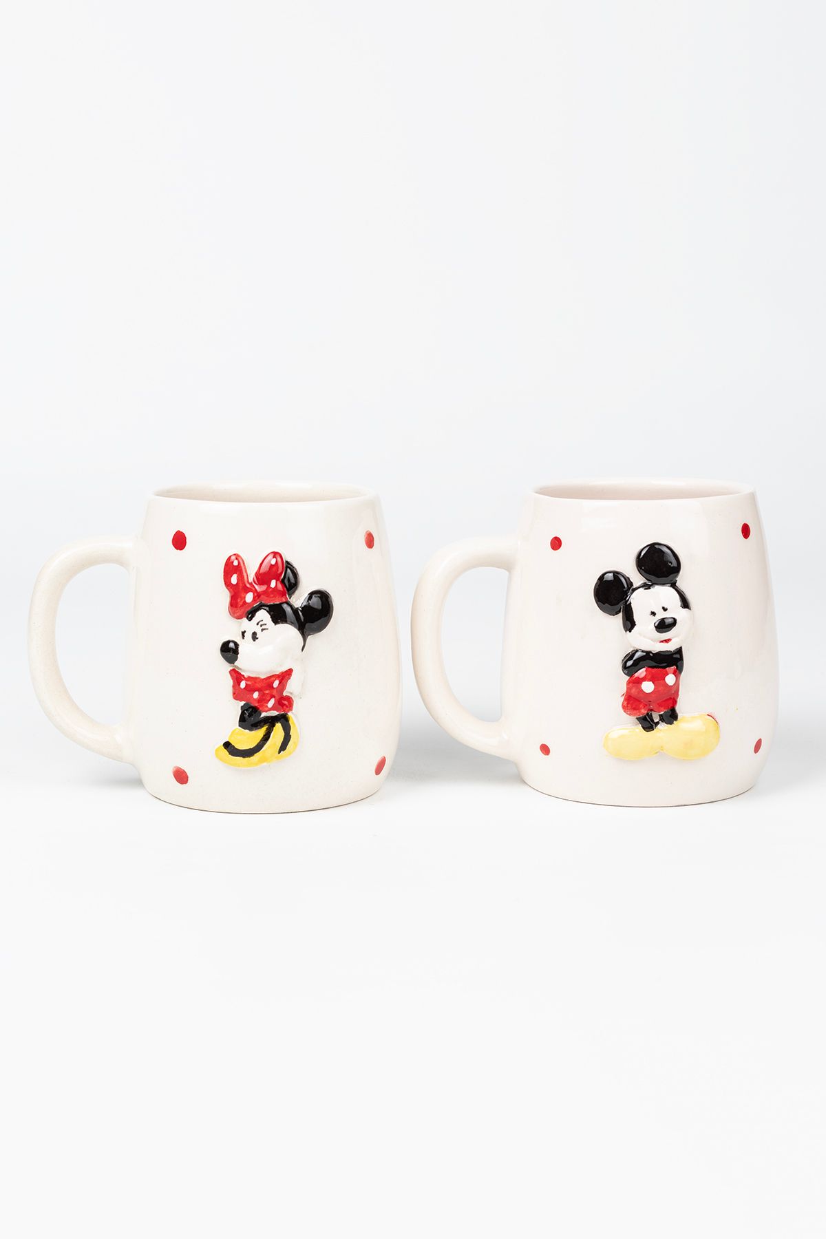 Loomart 3D Mickey ve Minnie Mouse Figürlü El Yapımı Seramik Kupa Bardak 400 ML Sevgili Kupası