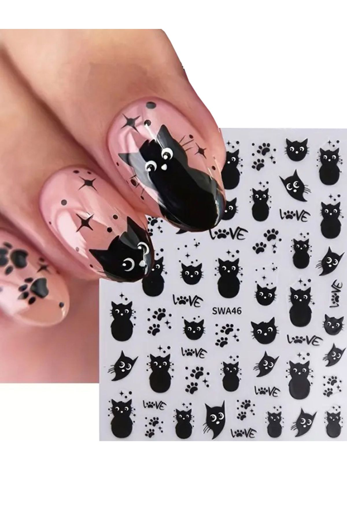 Noor Design Kedili Tırnak Çıkartması, Kedili Nail Sticker, Patili Tırnak Dövmesi, Nail Sticker