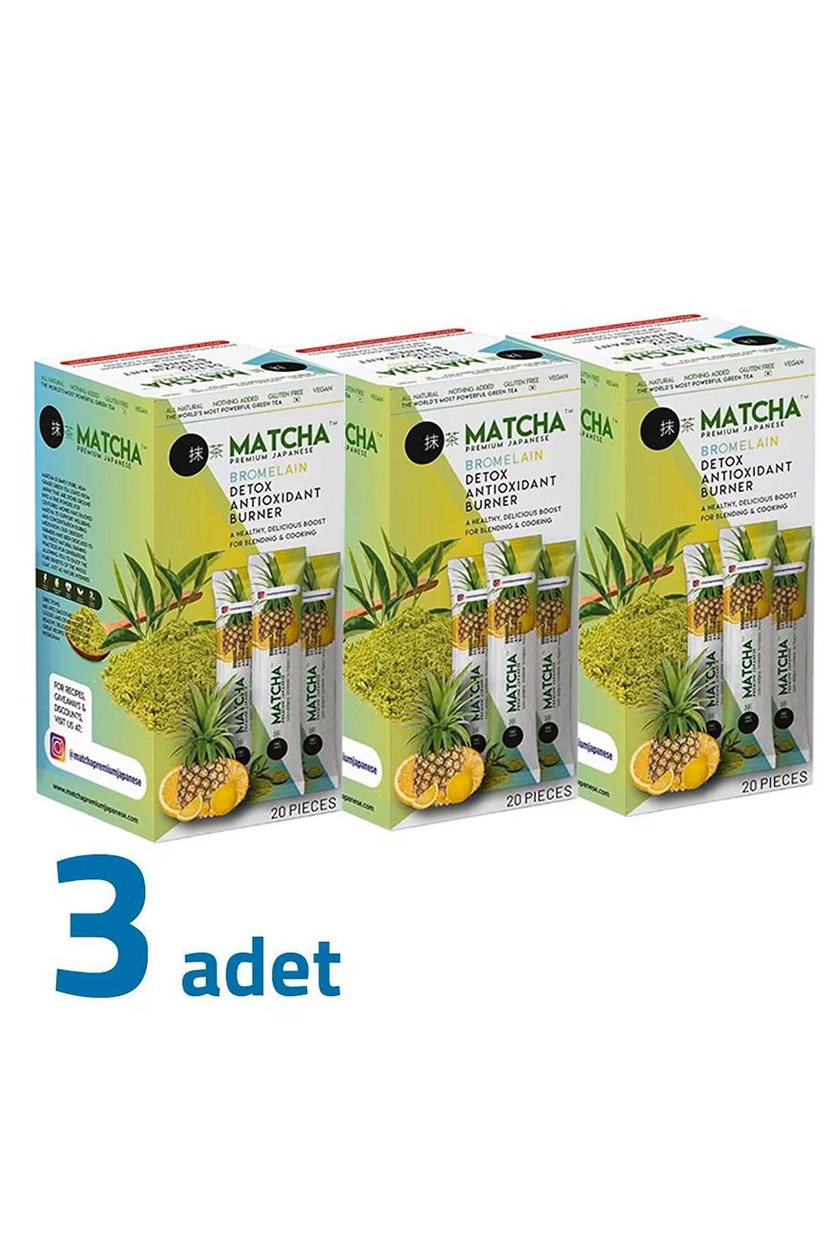 MATCHAİ PREMİUM MATCHA Premium Japanese MATCHA & BROMELAIN Limon Aromalı Burner Form Çayı 3 Kutu