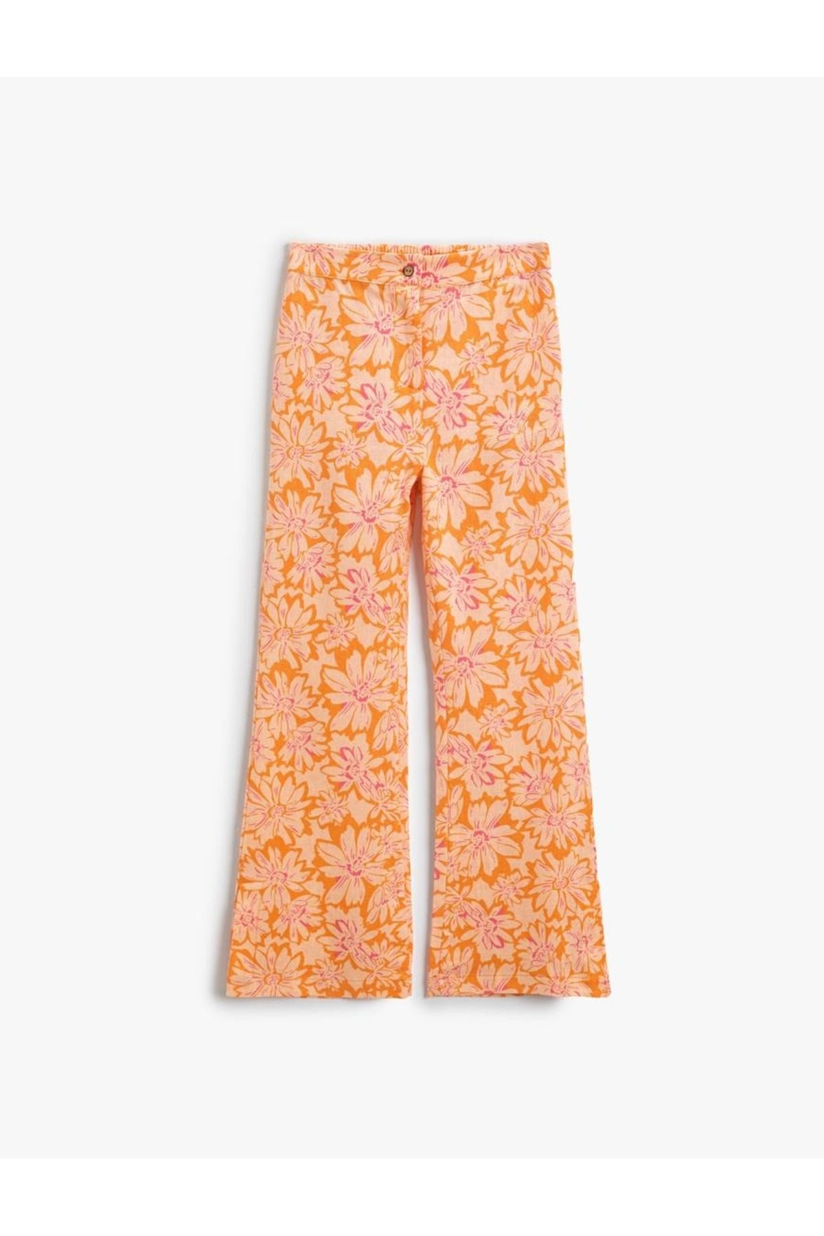 Koton-Girl's Floral Linen Spanish Leg Pants 1