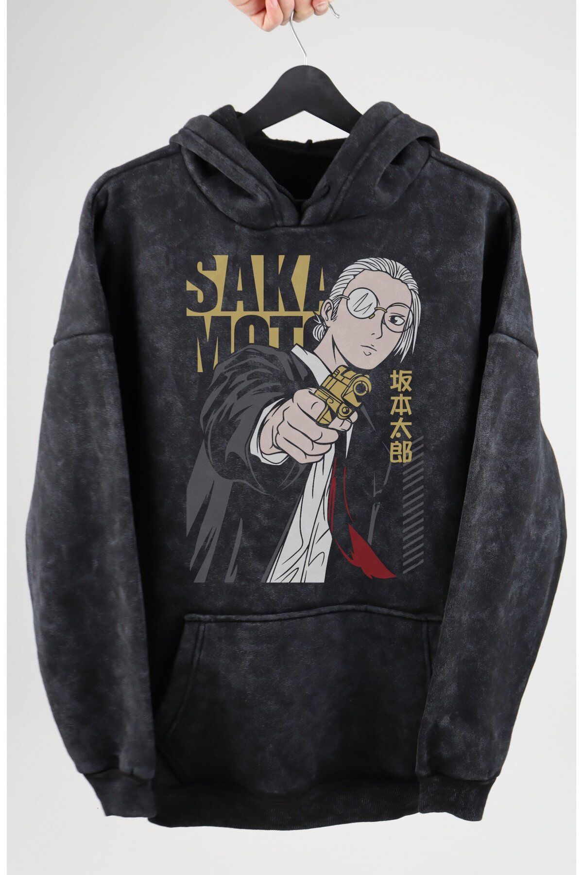 Fuddy Moda Oversize Taro Sakamoto Days Baskılı Kapüşonlu Yıkamalı Sweatshirt, Unisex Anime Temalı Retro Hoodie