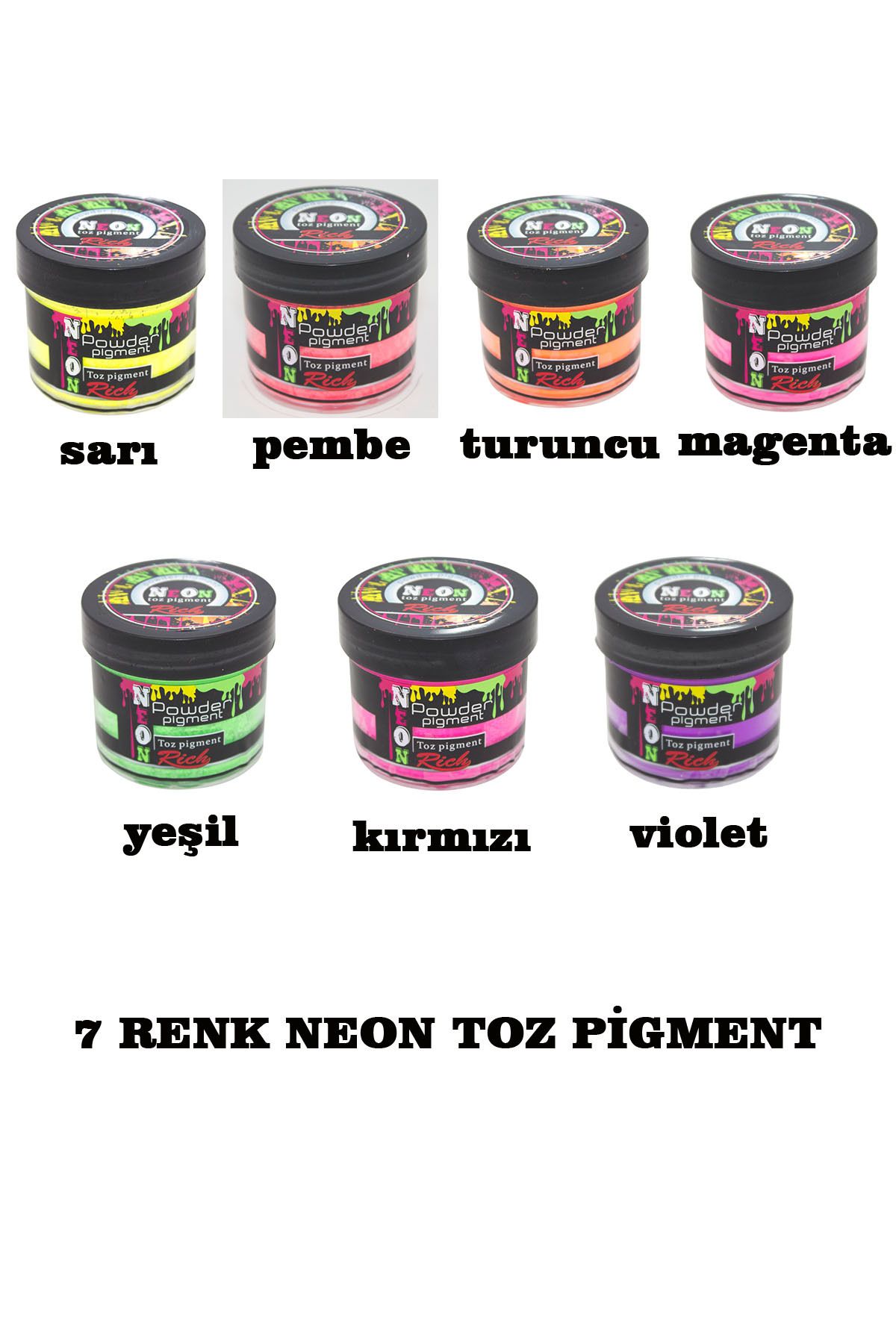 hobiadresi RİCH NEON TOZ PİGMENT 7 RENK