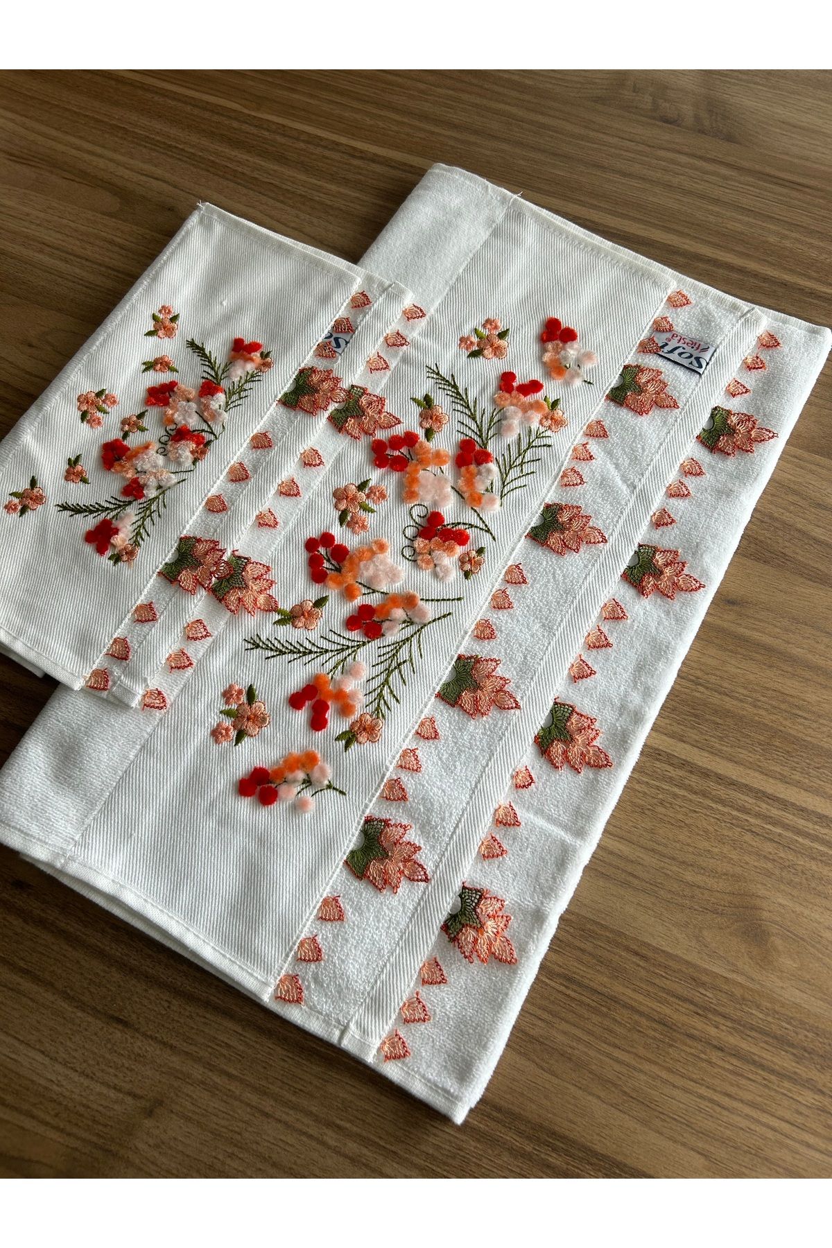 TREND El emeği iğne oyası ikili havlu takımı (50x90 cm + 30x50 cm 2 kenar oyalı)