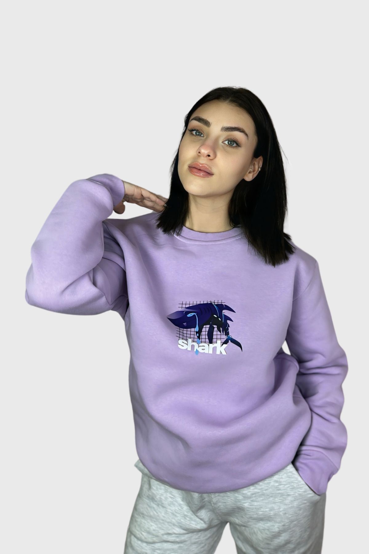 Butik Shark Oversize Pamuklu Özel Tasarım Sweatshirt