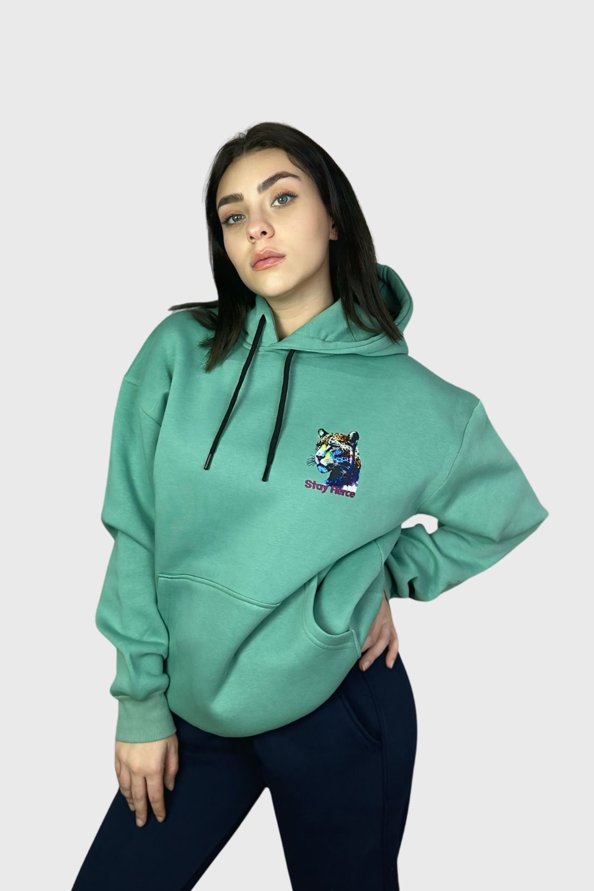 Butik Renkli Safari Pamuklu Oversize Özel Baskı Sweatshirt