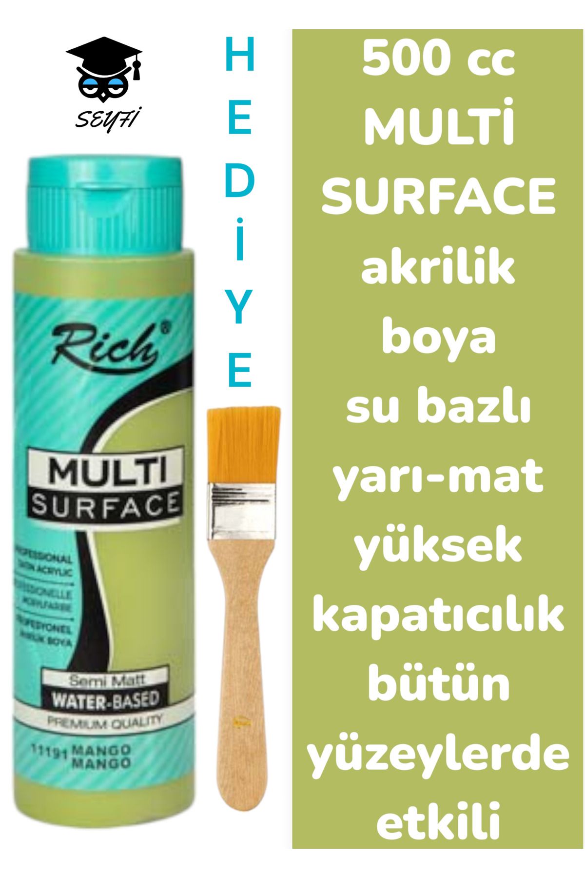 SEYFİKİRTASİYE MULTİ SURFACE AKRİLİK BOYA 500 CC-TÜM YÜZEYLERDE İDEAL-SU BAZLI-YÜKSEK KAPATICI PİGMENT-YARI MAT