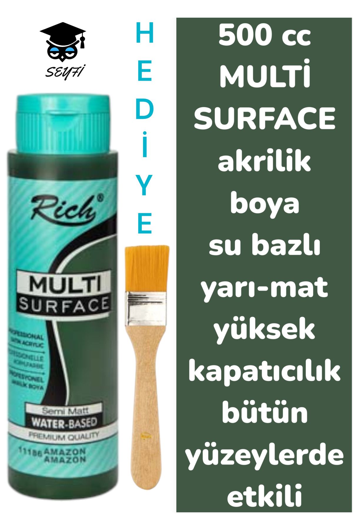 SEYFİKİRTASİYE MULTİ SURFACE AKRİLİK BOYA 500 CC-TÜM YÜZEYLERDE İDEAL-SU BAZLI-YÜKSEK KAPATICI PİGMENT-YARI MAT