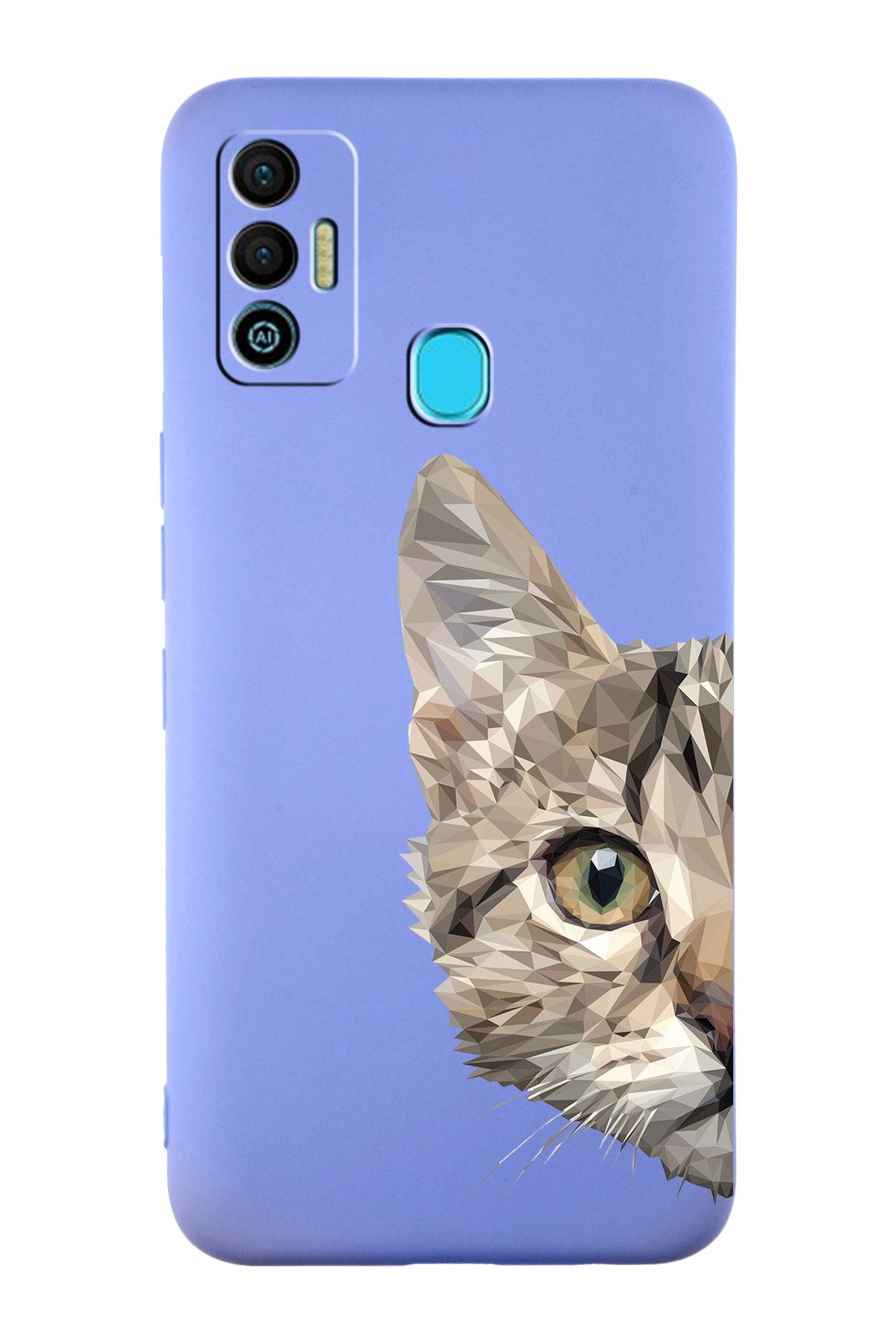 PrintiFy Tecno Spark 7 ile Uyumlu Catface Tasarımlı Lila Lansman Kılıf