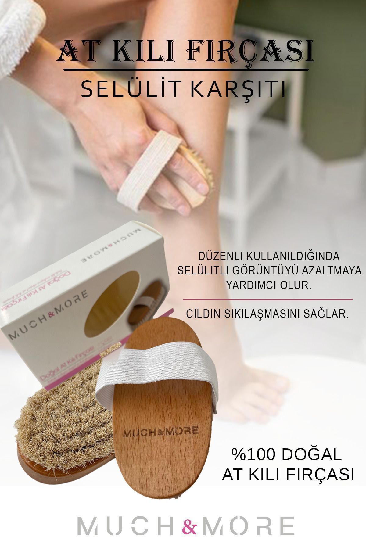 Selülit Karşıtı %100 Doğal At Kılı Fırçası (Çiçek Toka Hediye) — MCHMR0011 — تصویر 4 از 7