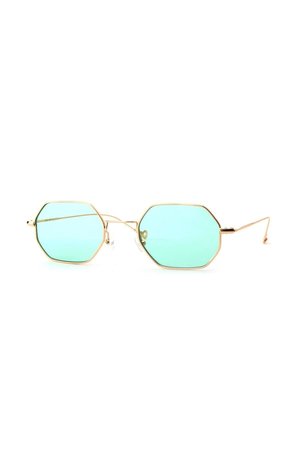 TomyHelf-Gold Frame - Blue Cornered Design Women's Sunglasses 2