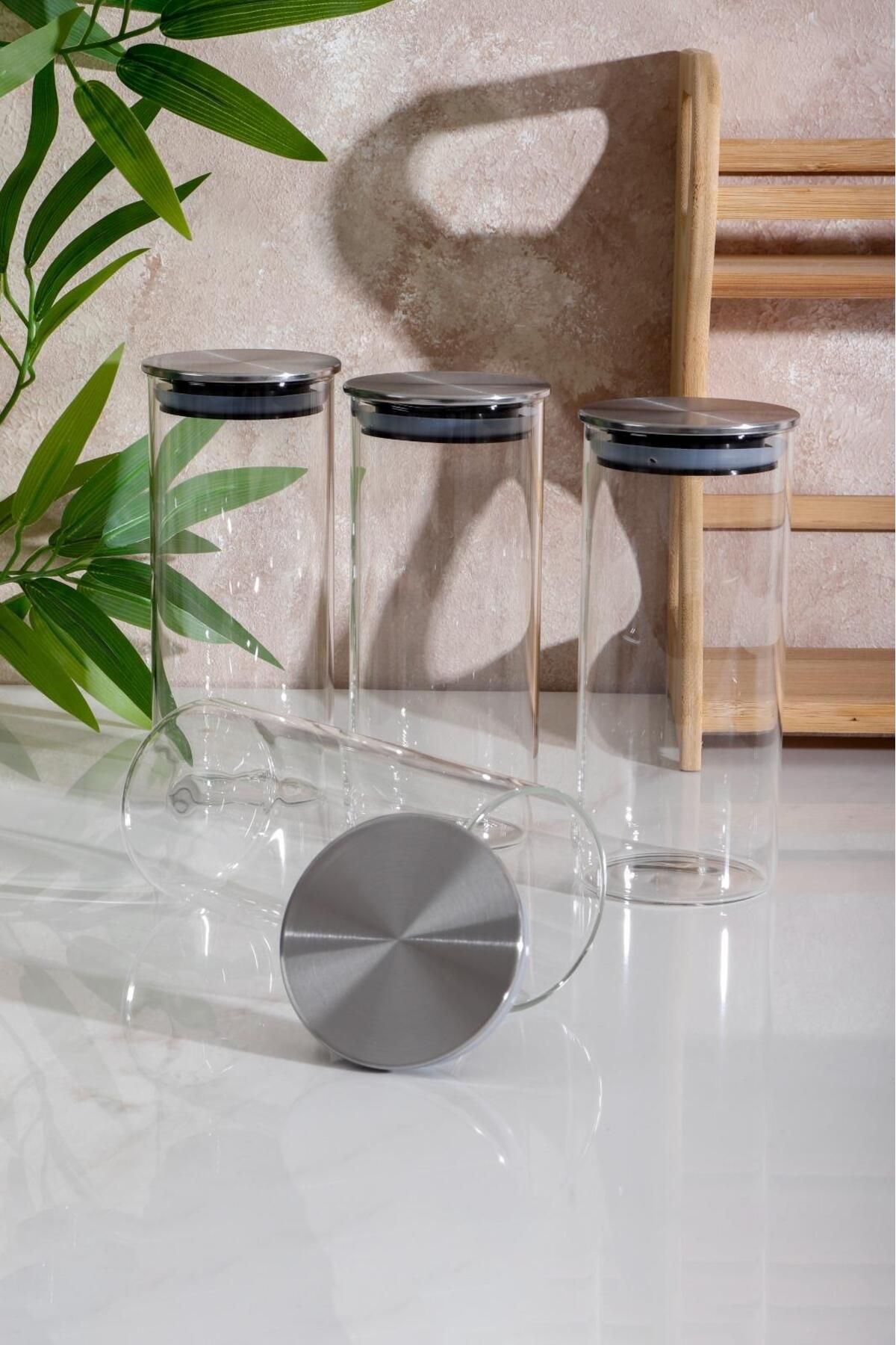 HOMENIVA-4 Piece Borosilicate Glass Jar Set with Metal Lid 360 ml 5