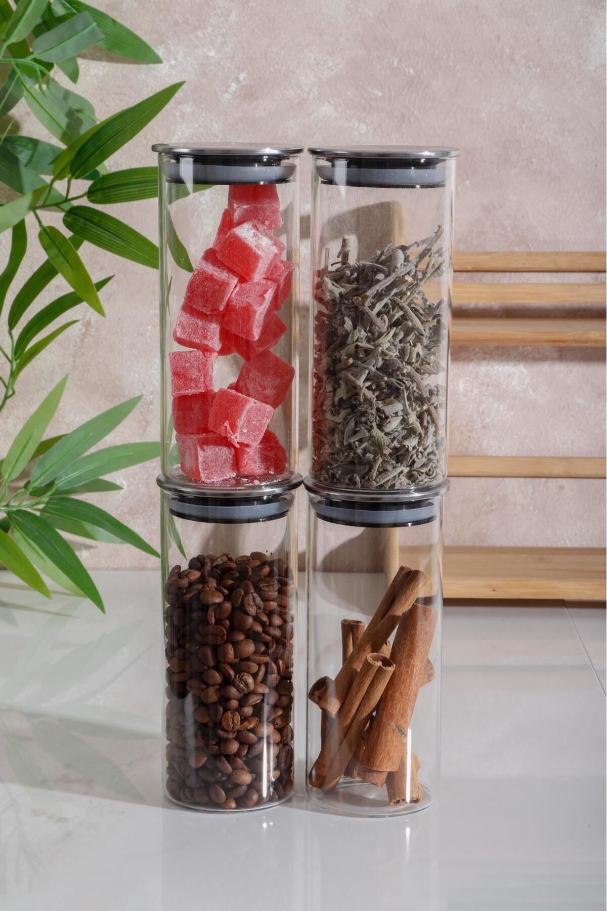 HOMENIVA-4 Piece Borosilicate Glass Jar Set with Metal Lid 360 ml 4