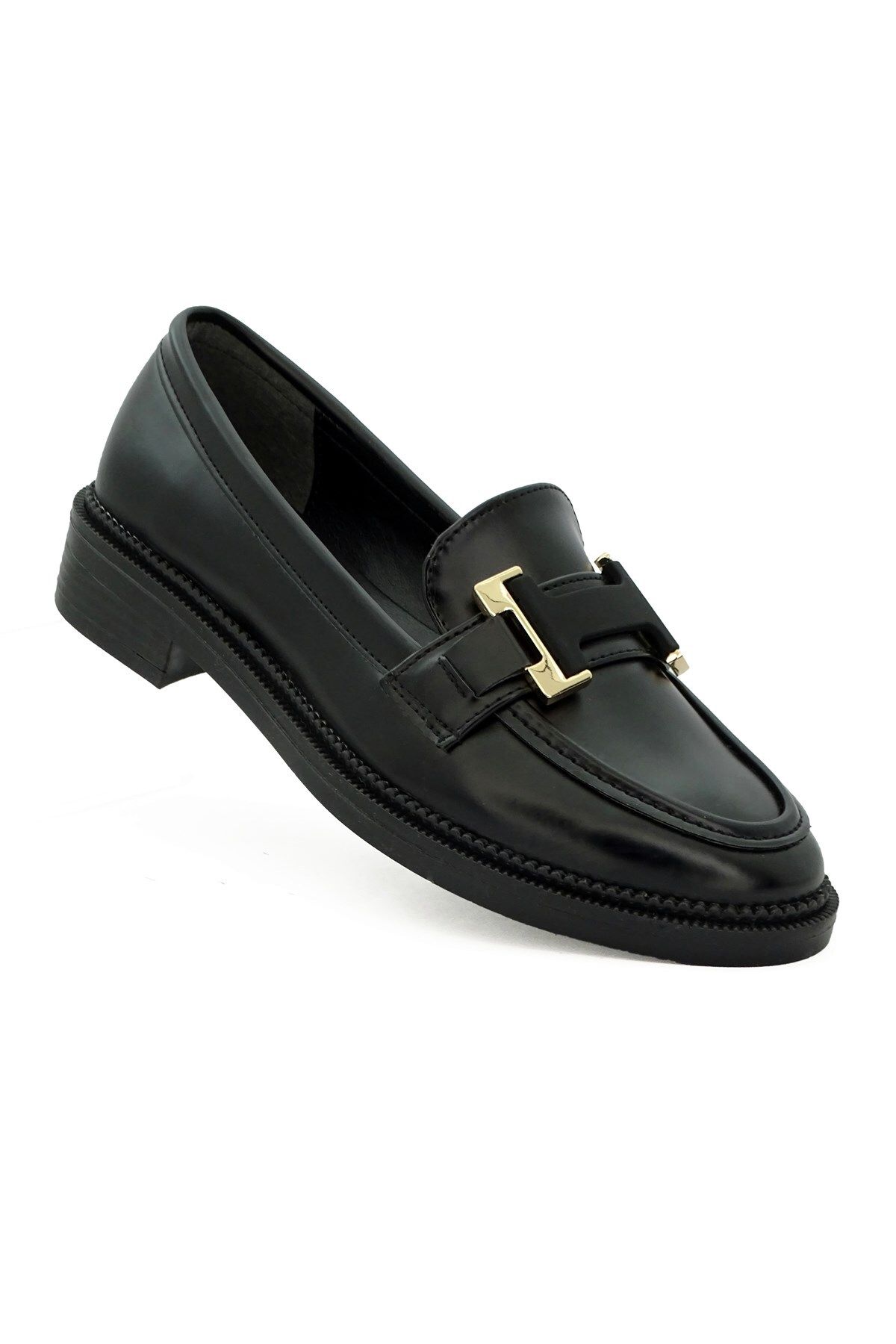 LETAO-Γυναικεία μαύρα χρυσά παπούτσια Oxford Casual Loafer Moccasin 3
