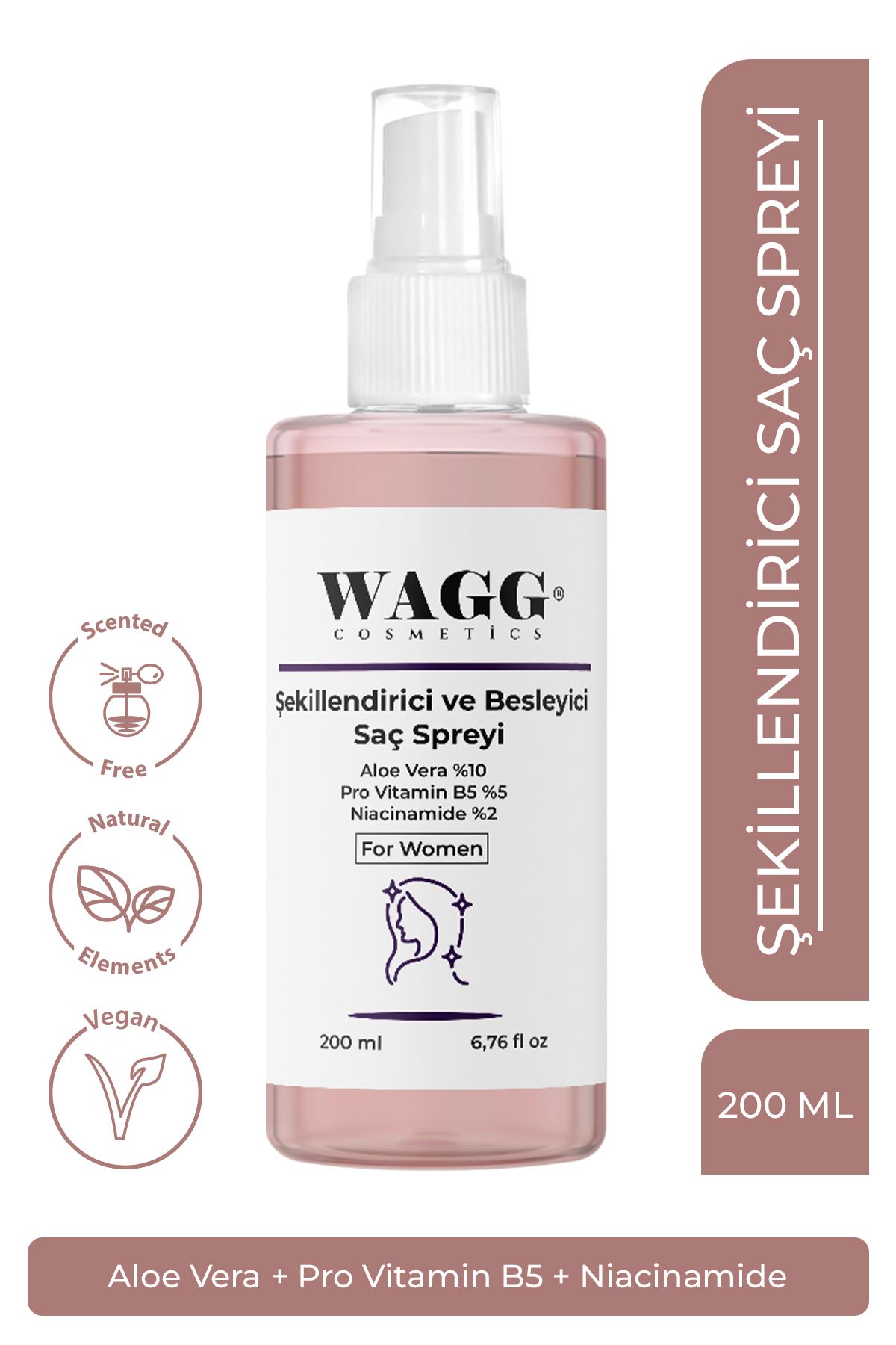 WAGG Cosmetics Kadınlara Özel Tüm Saç Tipleri Için Şekillendirici Ve Besleyici Saç Spreyi 200ml