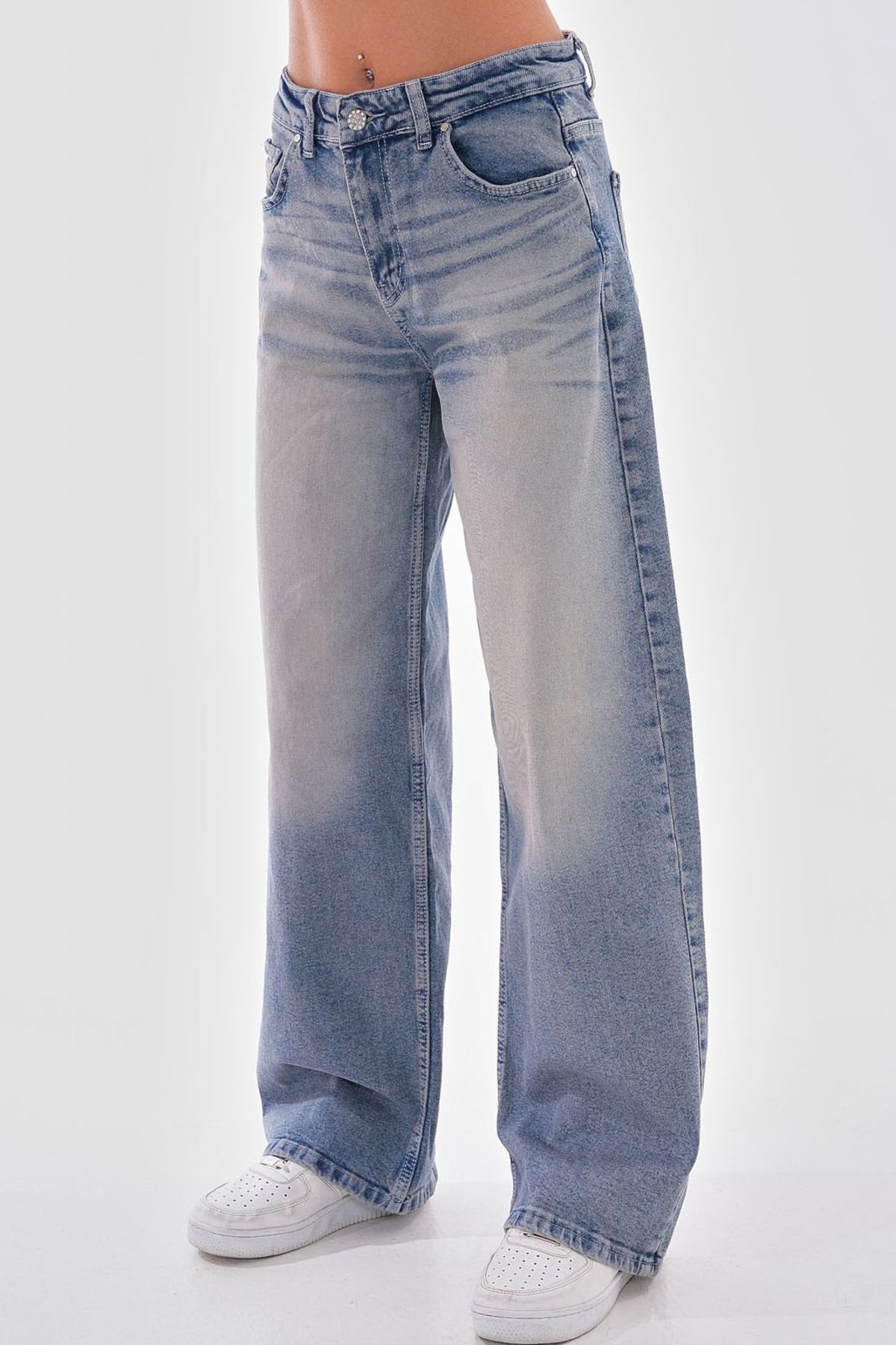 Naliru Normal Bel Straight Paça Baggy Fermuarlı Pamuklu Esnek Vintage Yıkamalı 5 Cepli Denim Jean Pantolon