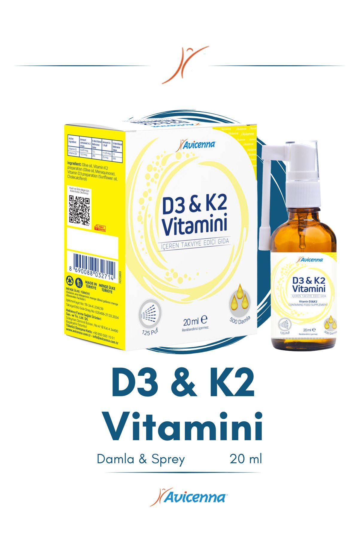 Avicenna D3 & K2 Vitamini Sprey ya da Damla - 20 ml