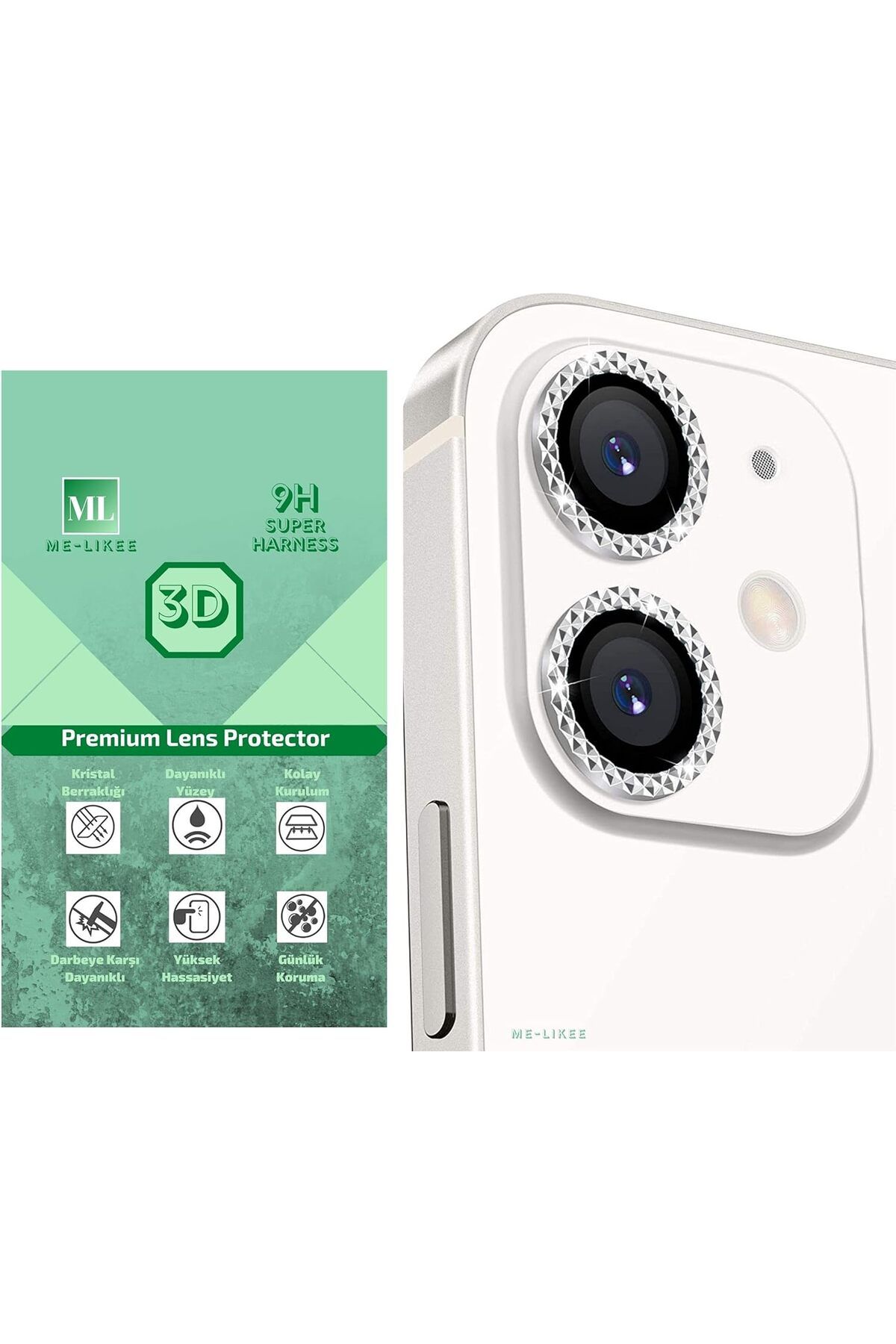yenibagshop me-likee Apple iPhone 11 için Gümüş Desenli Premium 3D Tam Kaplayan Lens Koruyucu