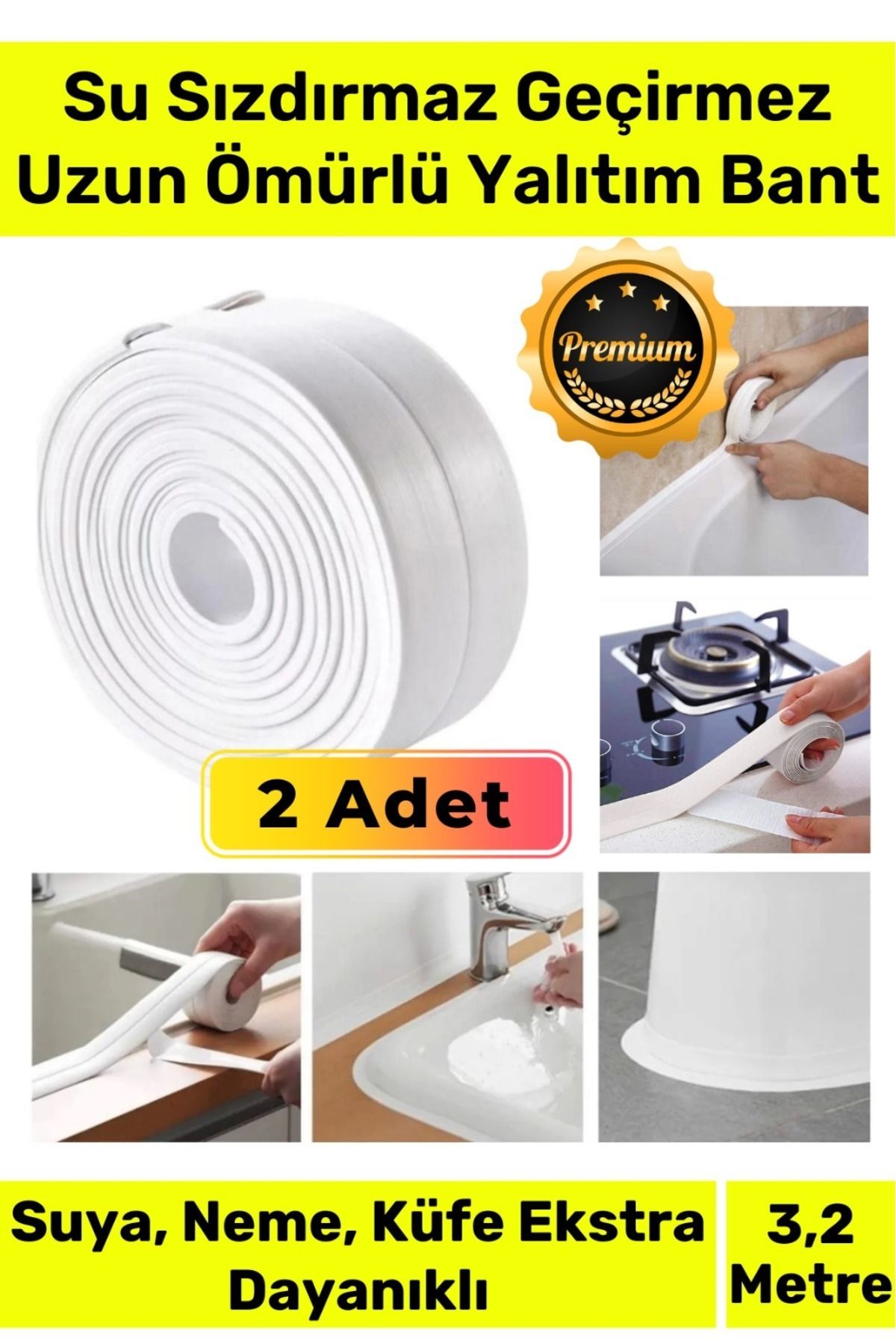 tafce Duş Pvc Lavabo Küvet Tezgah Banyo Mutfak Pencere 3,2 Mt Su Sızdırmaz Geçirmez Yalıtım Bant 2 Adet