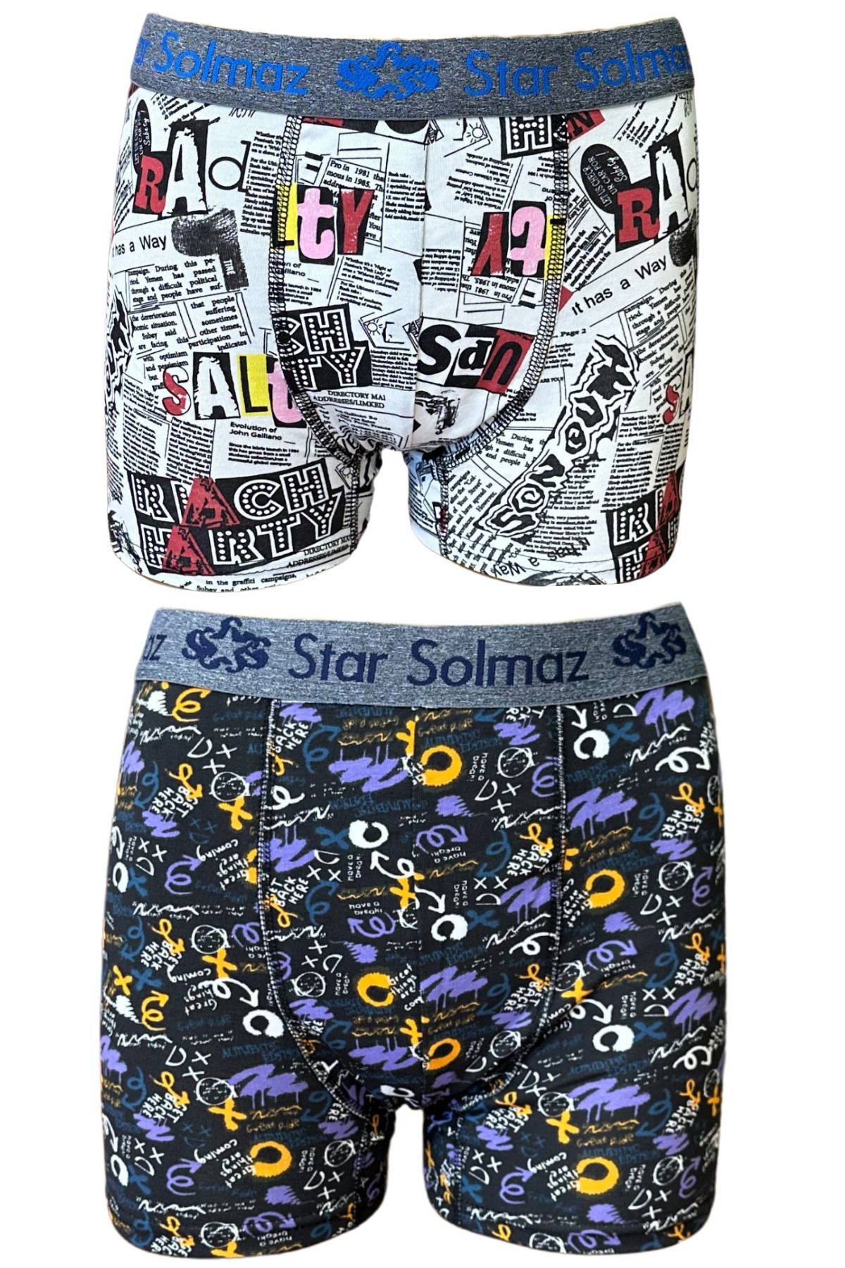 STAR SOLMAZ Erkek 2 Li Desenli Pamuklu Likralı Boxer