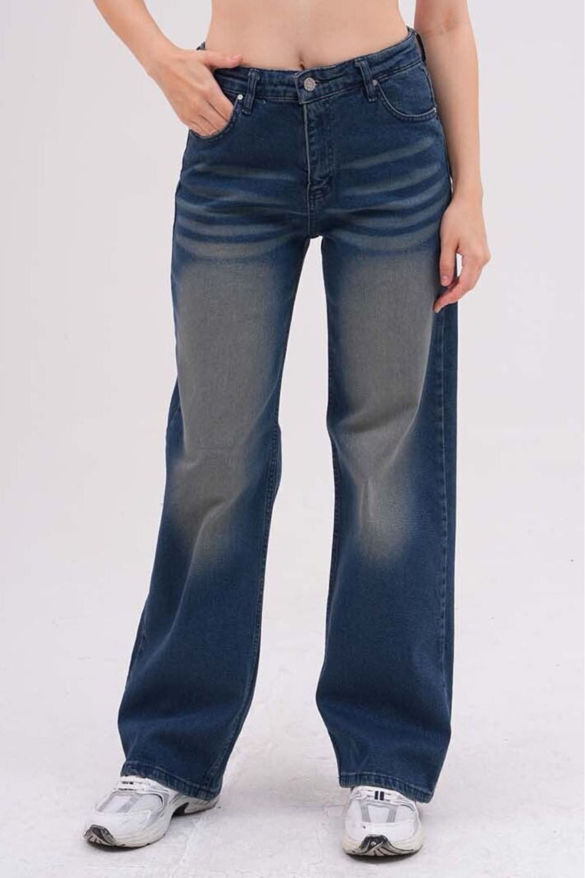 Naliru Normal Bel Straight Paça Baggy Fermuarlı Pamuklu Esnek Vintage Yıkamalı 5 Cepli Denim Jean Pantolon