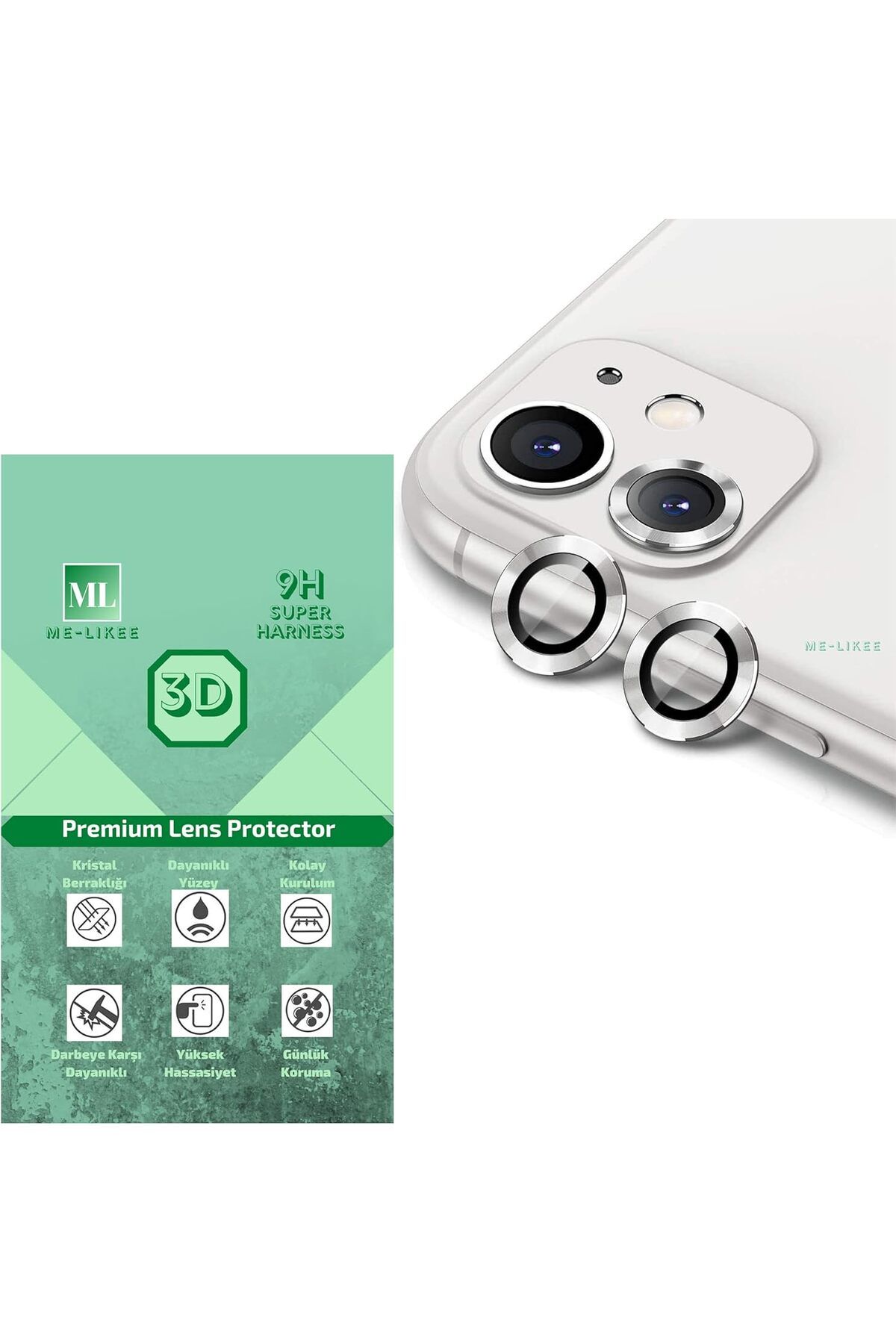 yenibagshop me-likee Apple iPhone 11 için Gümüş Premium 3D Tam Kaplayan Lens Koruyucu