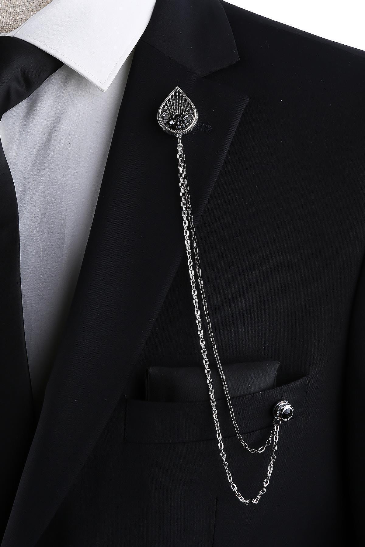  سنجاق یقه ژاکت طرح قطره آب نقره‌ای رنگ مشکی YI415