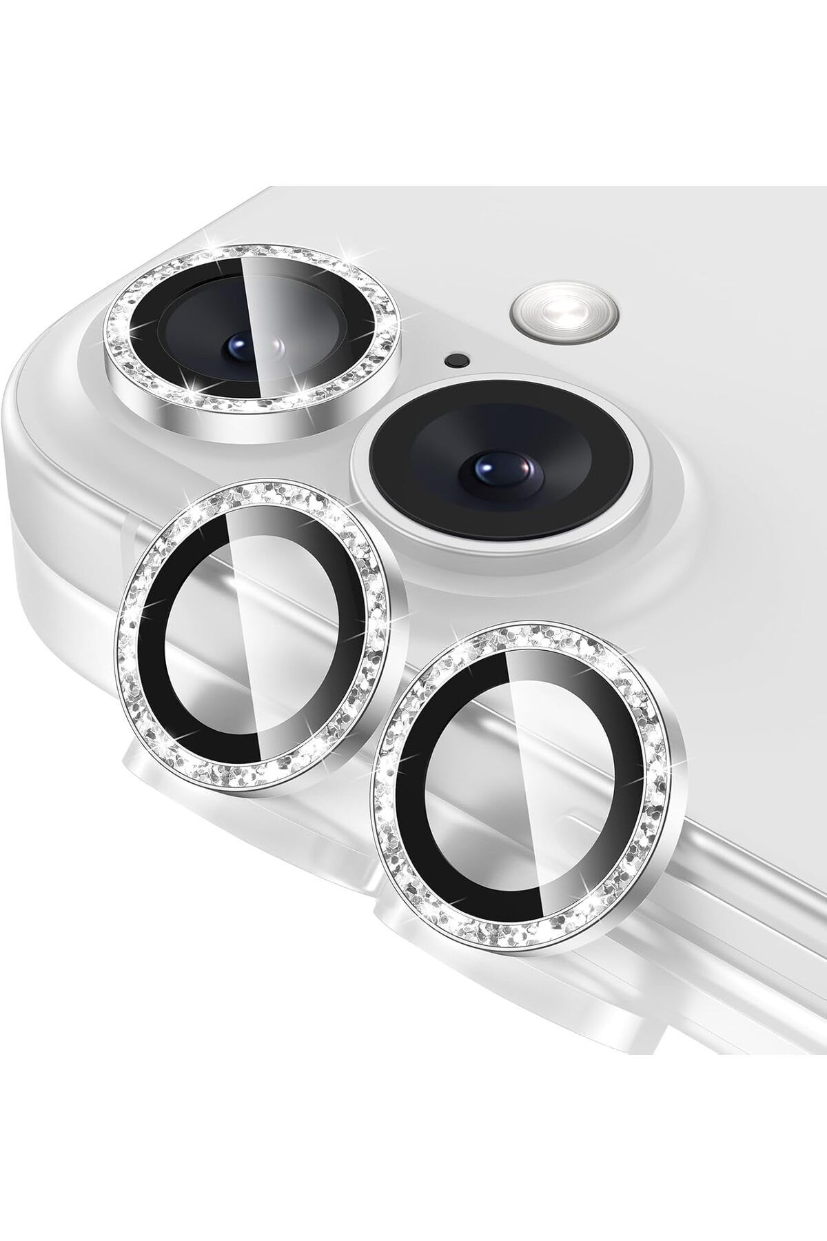 yenibagshop iPhone 16 / iPhone 16 Plus Uyumlu Taşlı Lens Koruyucu Premium Kalite ve Görünüm Silver Gümüş