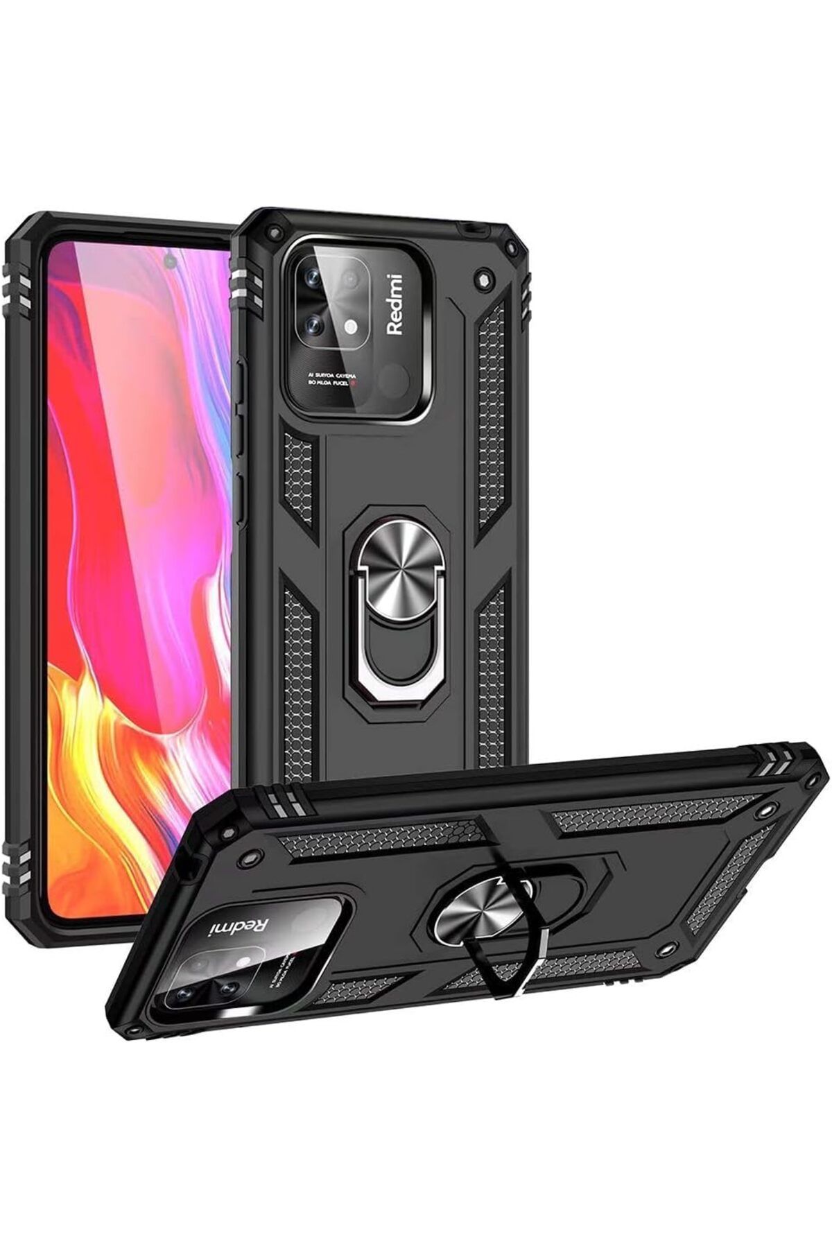 STOREMAX glpzr Xiaomi Redmi 10C / POCO C40 için Ultra Zırh Kılıf, TPU+PC Darbeye Dayanıklı Halka Stantl