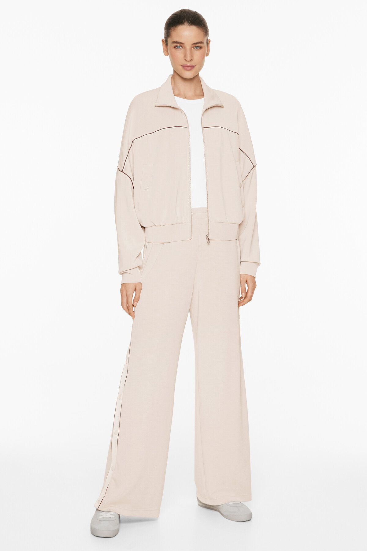 Oysho-Wide-leg trousers with soft-touch modal, piping and buttons 4