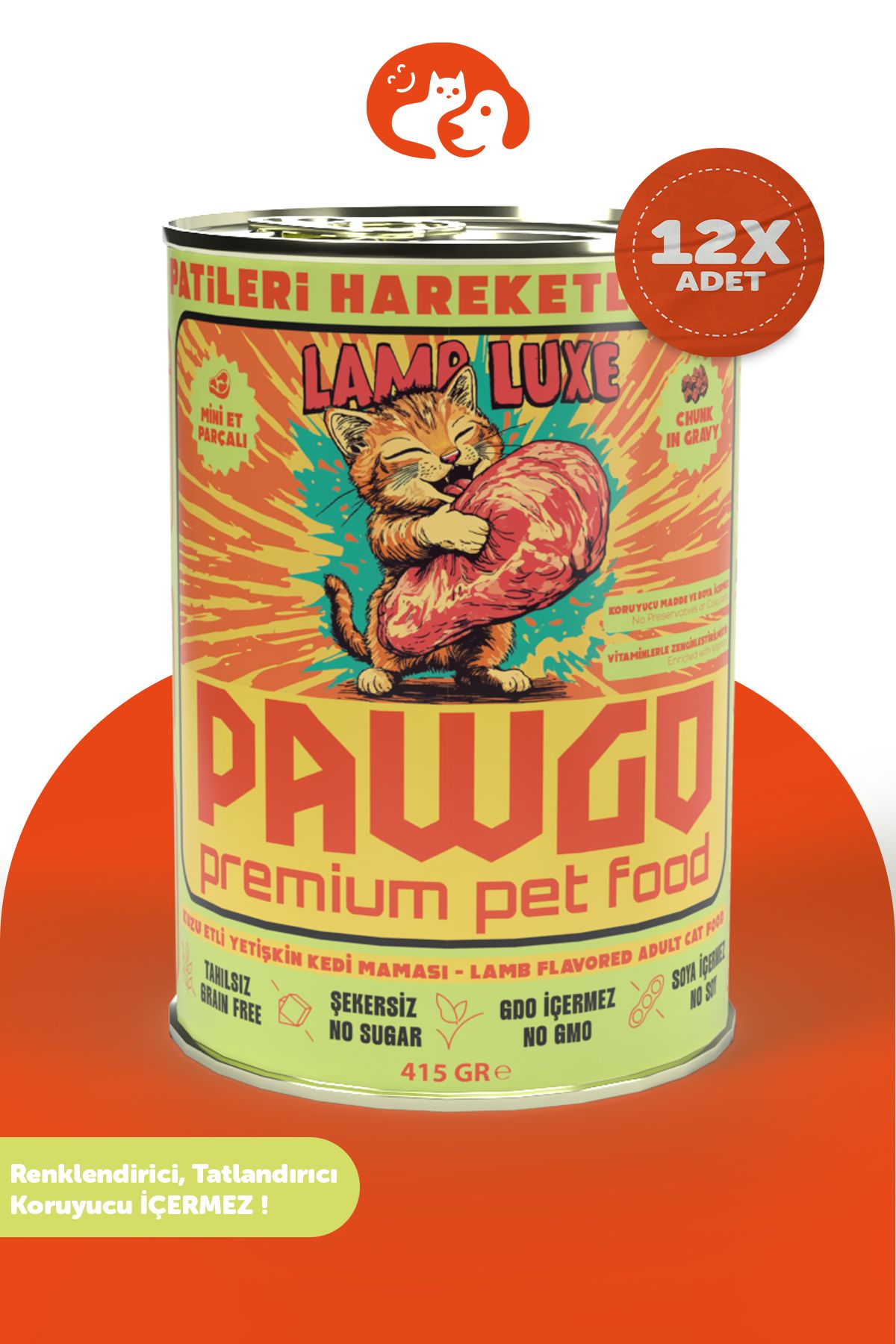 PAWGO Lamb Luxe | Kuzu Etli | Premium | Yetişkin | Mini Parça Etli | Kedi Yaş Mama | 415g x 12