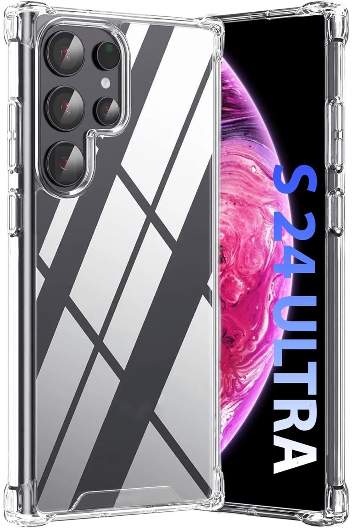 STOREMAX dlshop Galaxy S24 Ultra Uyumlu Kenar ve Darbe Korumalı Anti Shock Darbe Emici Şeffaf Silikon TPU C