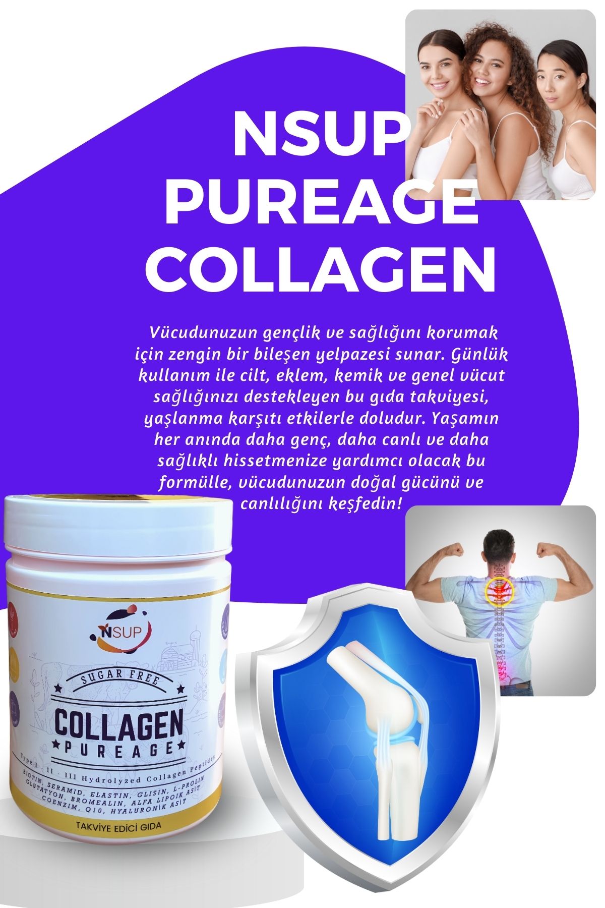 NSUP-300gr Anti-aging - Smooth Skin CoLLagen, GLycine, L-proline, Bromelain and Elastin Ceramide 3
