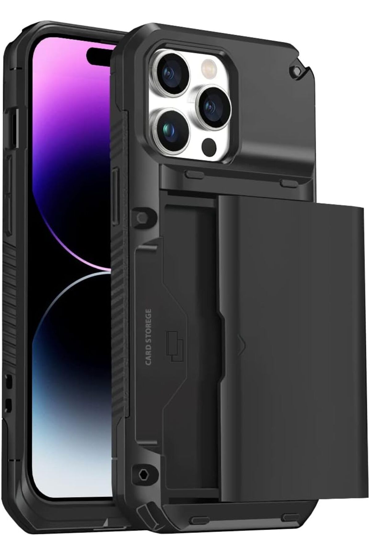 STOREMAX lbstorex LABS iPhone 14 Pro Max Slide Armor Case Sürgülü Kart Hazneli Koruyucu Kılıf (Siyah) Ne