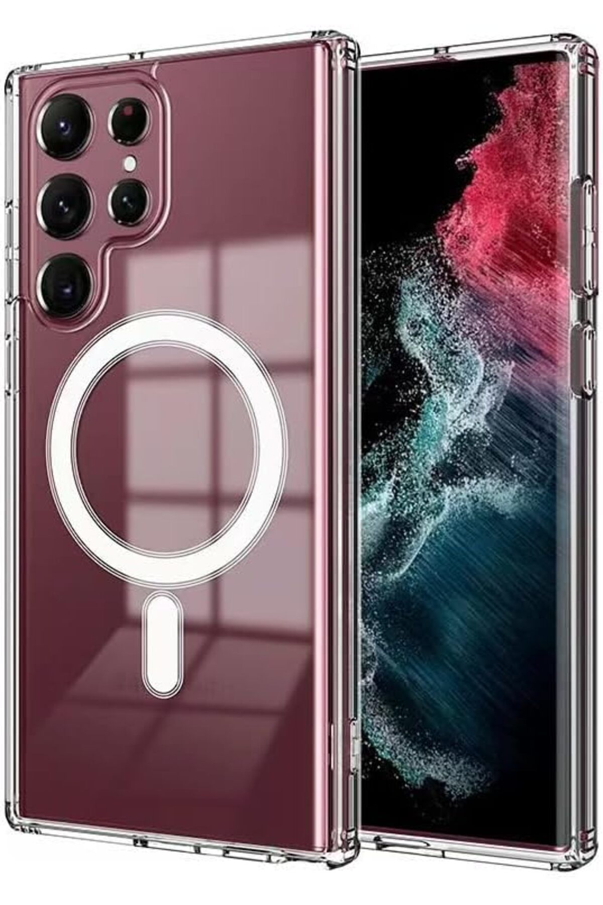 STOREMAX mrttnca Galaxy İle Uyumlu S23 Ultra Kılıf Magsafe Şarj Özellikli Şeffaf Sert PC Embos Kapak Re