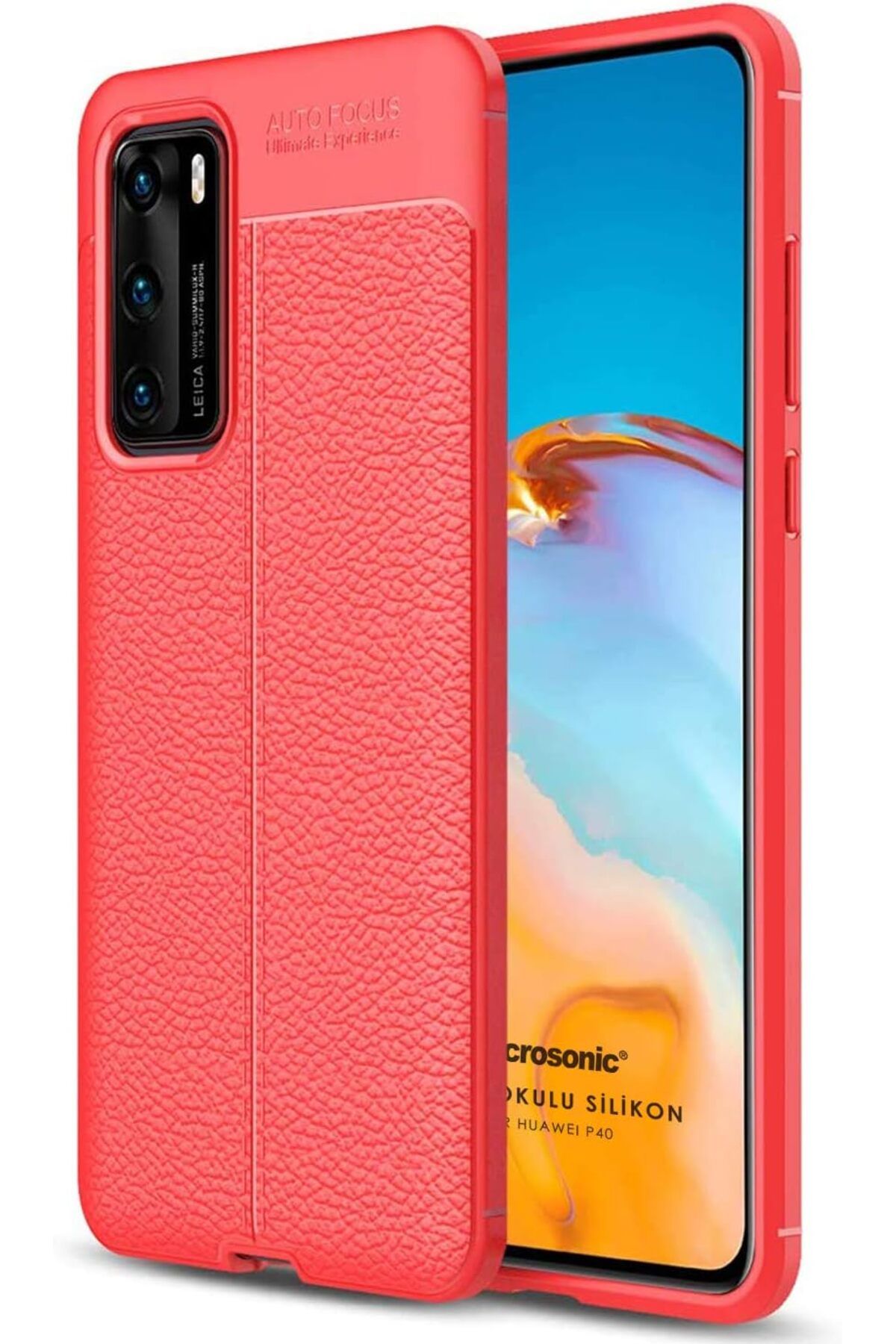 STOREMAX lbstorex P40 için Kılıf Deri Dokulu Silikon Kırmızı [P40 ile Uyumlu Kılıf - Kırmızı] Newd