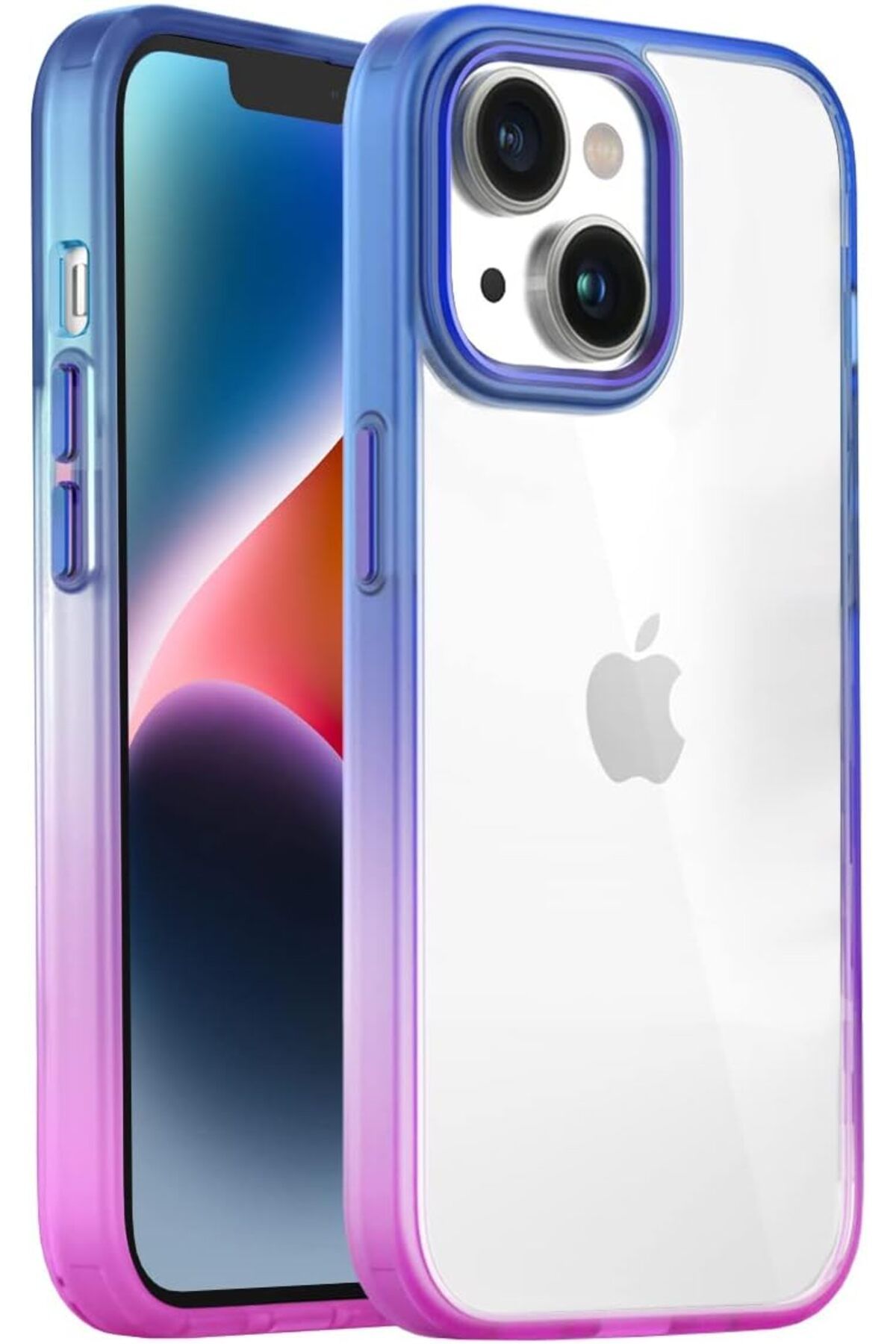 salesalbutik LABS iPhone 14 Air Uyumlu  Bumper Rainbow Kılıf Darbe Önleyici Arkası Şeffaf Gökkuşağı (Pembe Mavi)